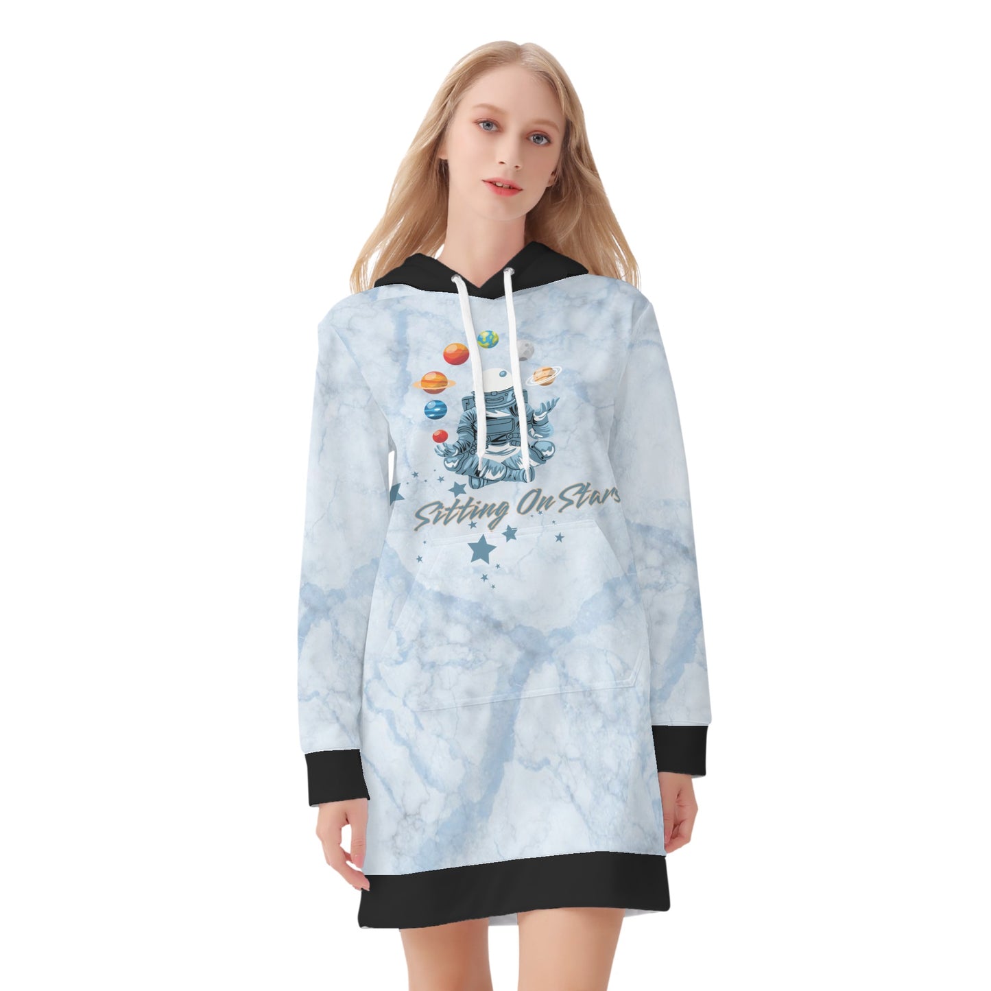 Sitting On Stars Meditation Womens Chill Blue Hoodie Dress