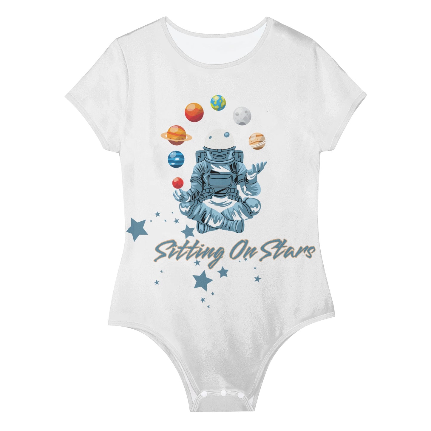 Sitting On Stars Meditation Womens White Soft Short Sleeve Bodysuit