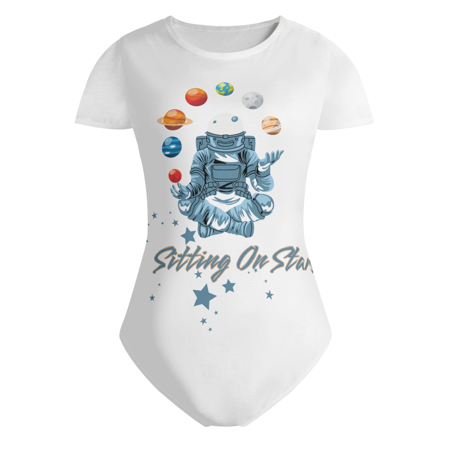 Sitting On Stars Meditation Womens White Soft Short Sleeve Bodysuit