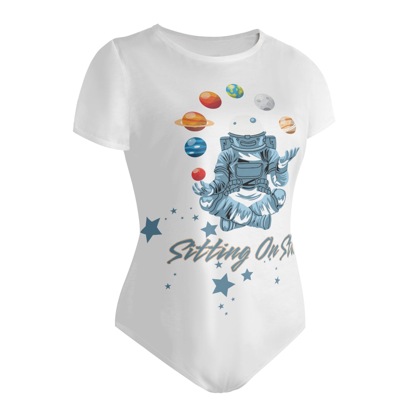 Sitting On Stars Meditation Womens White Soft Short Sleeve Bodysuit