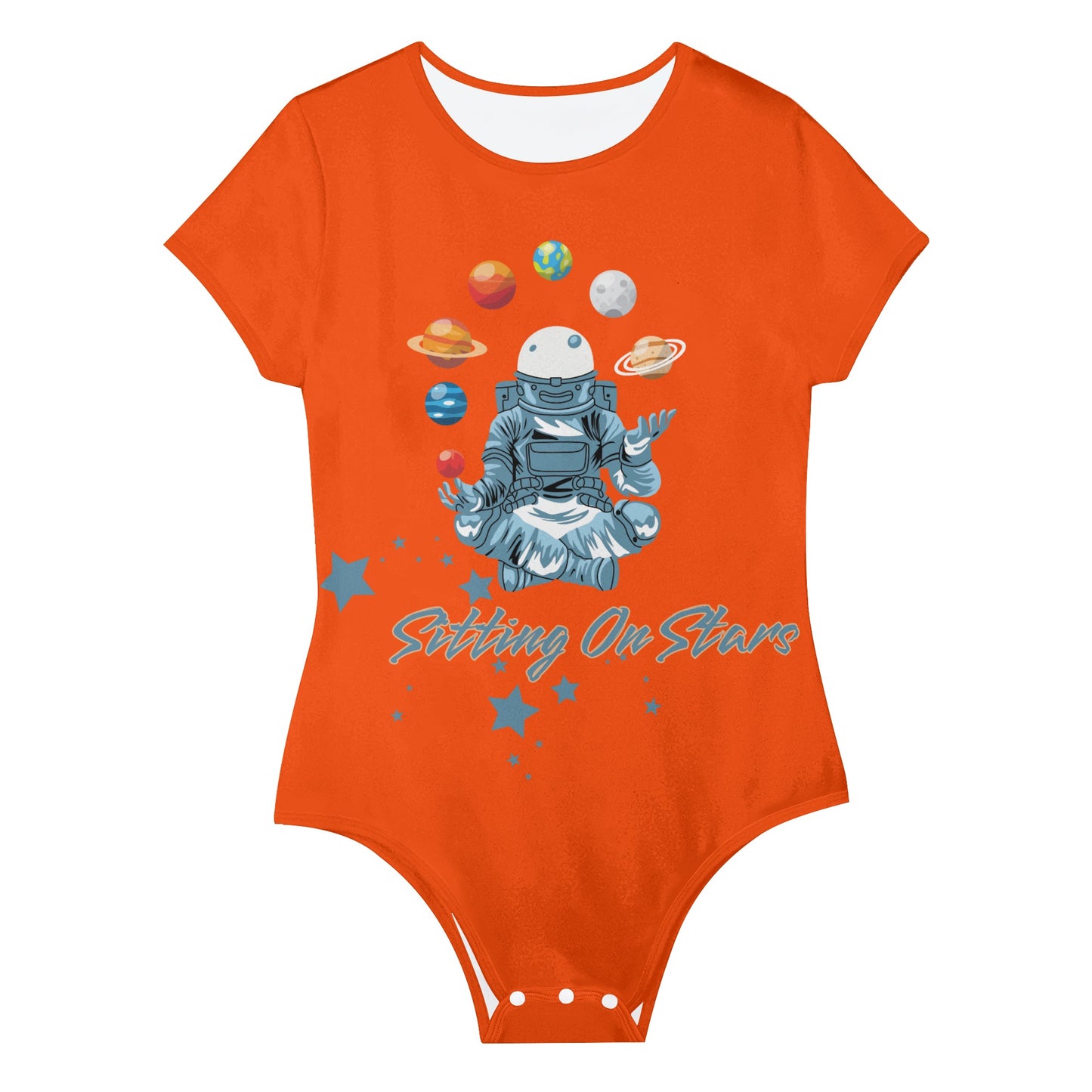 Sitting On Stars Meditation Womens Dark Orange Soft Short Sleeve Bodysuit