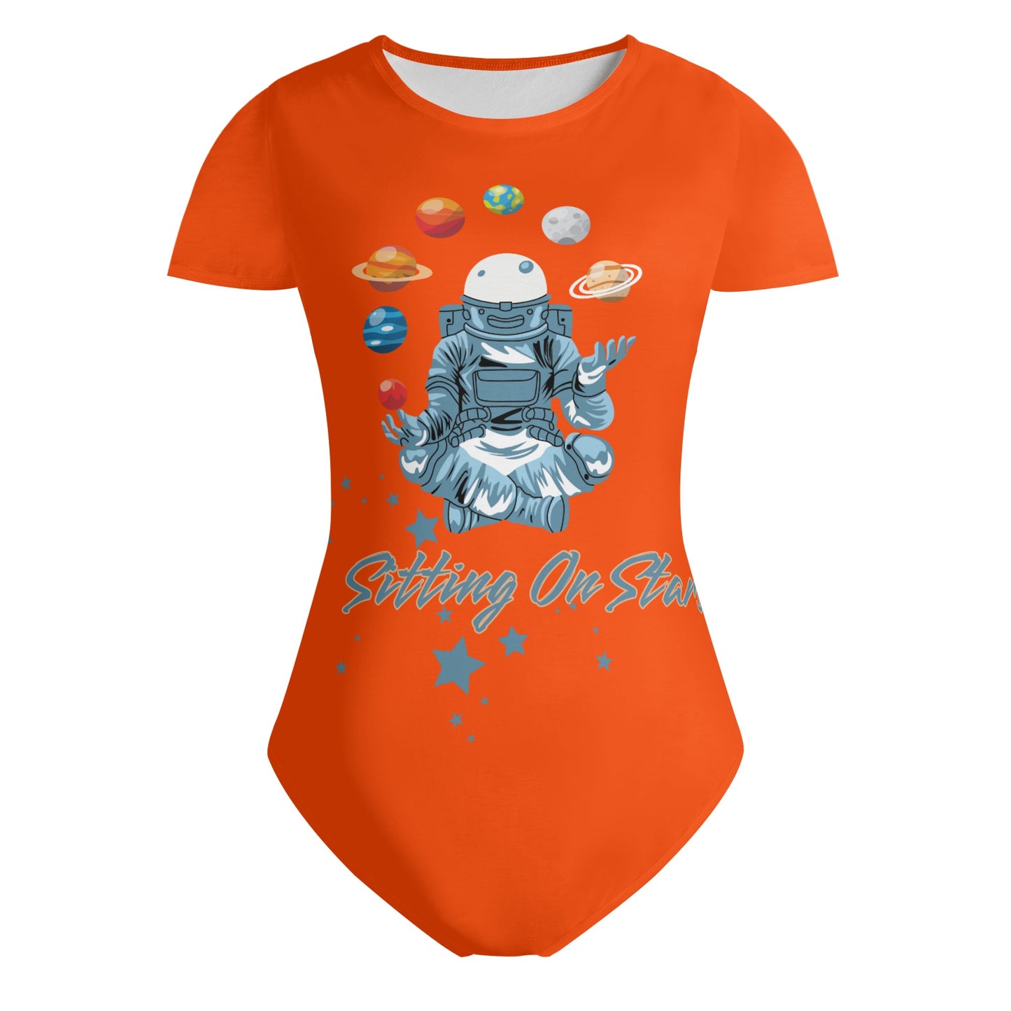 Sitting On Stars Meditation Womens Dark Orange Soft Short Sleeve Bodysuit