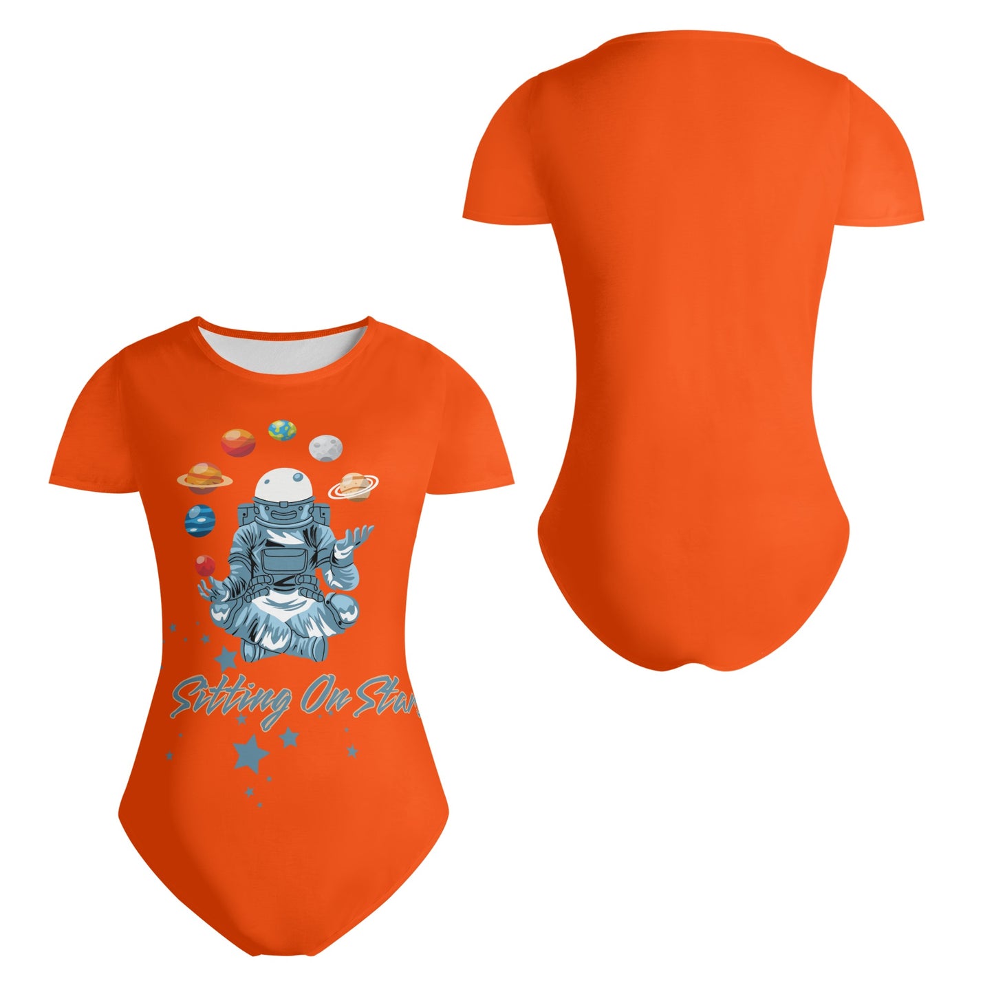 Sitting On Stars Meditation Womens Dark Orange Soft Short Sleeve Bodysuit