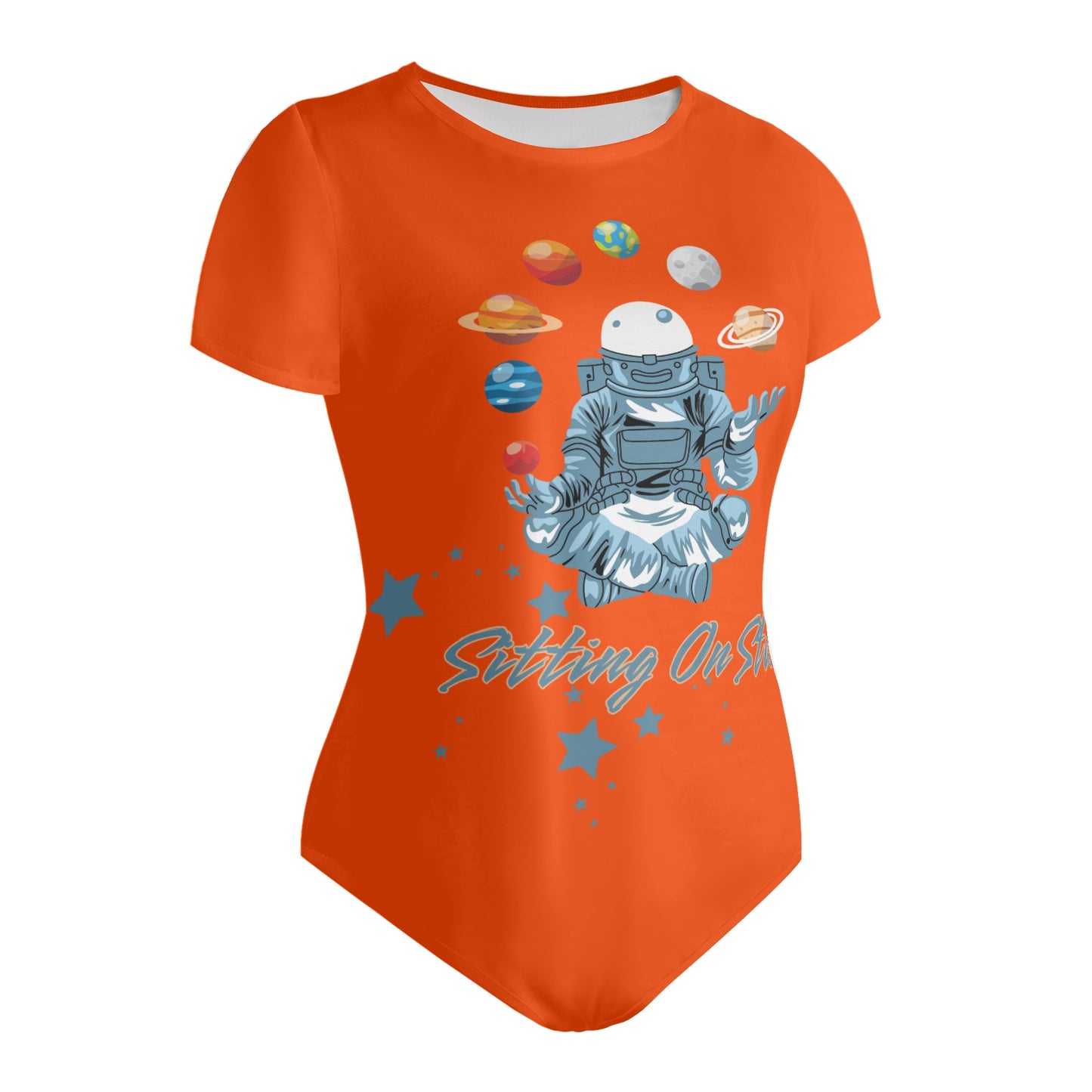 Sitting On Stars Meditation Womens Dark Orange Soft Short Sleeve Bodysuit