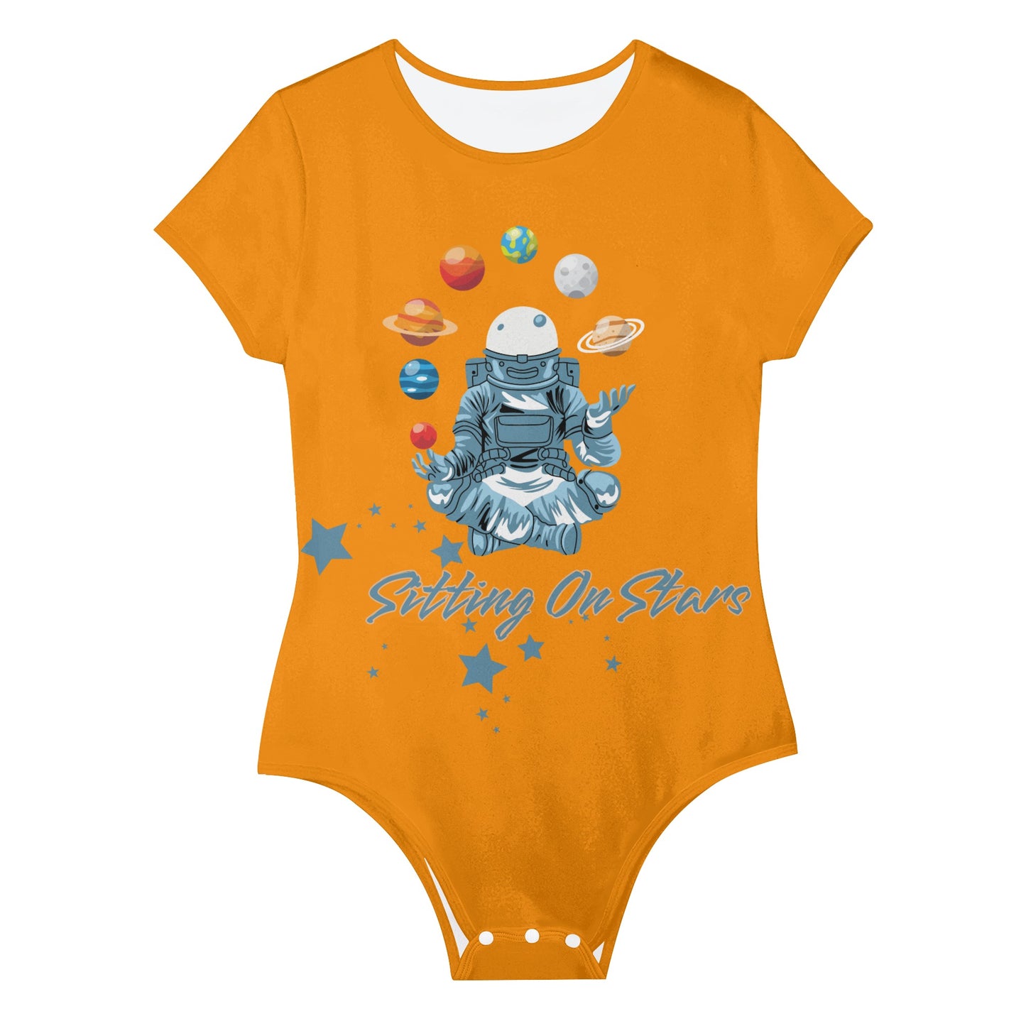 Sitting On Stars Meditation  Womens Orange Soft Short Sleeve Bodysuit