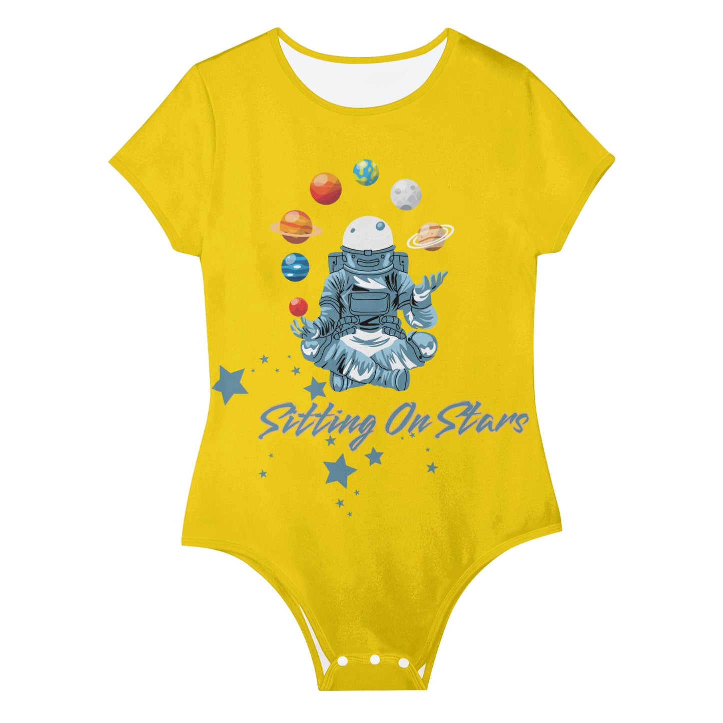 Sitting On Stars Meditation Womens  gold Soft Short Sleeve Bodysuit