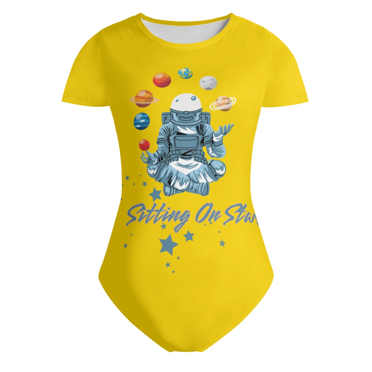 Sitting On Stars Meditation Womens  gold Soft Short Sleeve Bodysuit