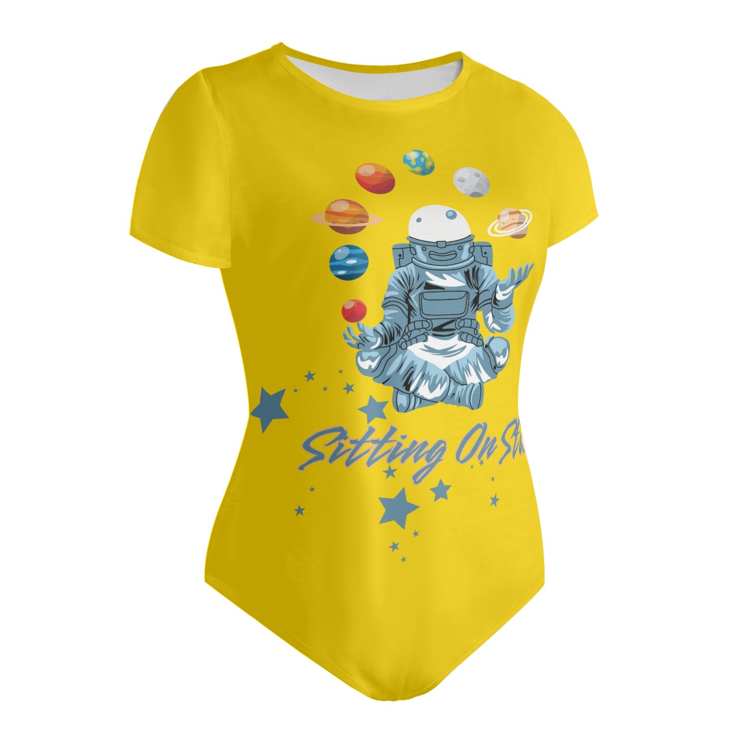 Sitting On Stars Meditation Womens  gold Soft Short Sleeve Bodysuit