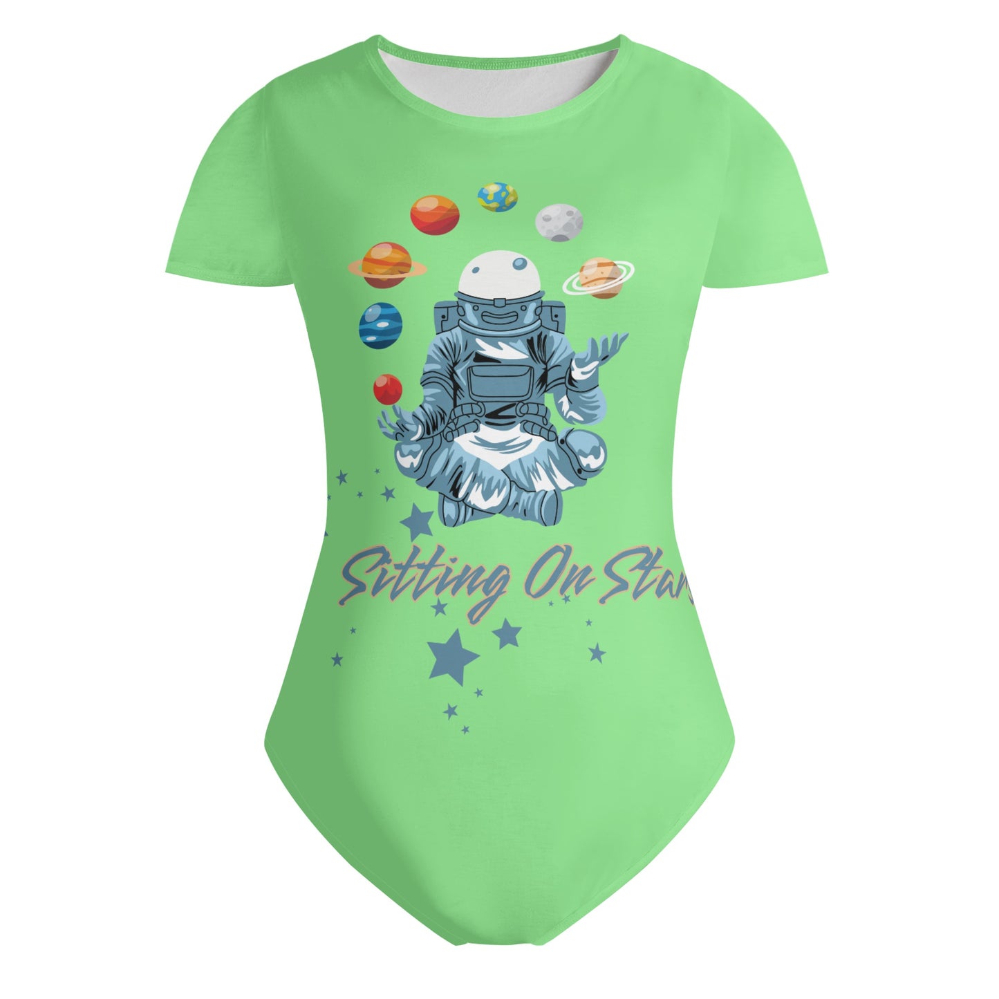 Sitting On Stars Meditation Womens Mint Green Soft Short Sleeve Bodysuit