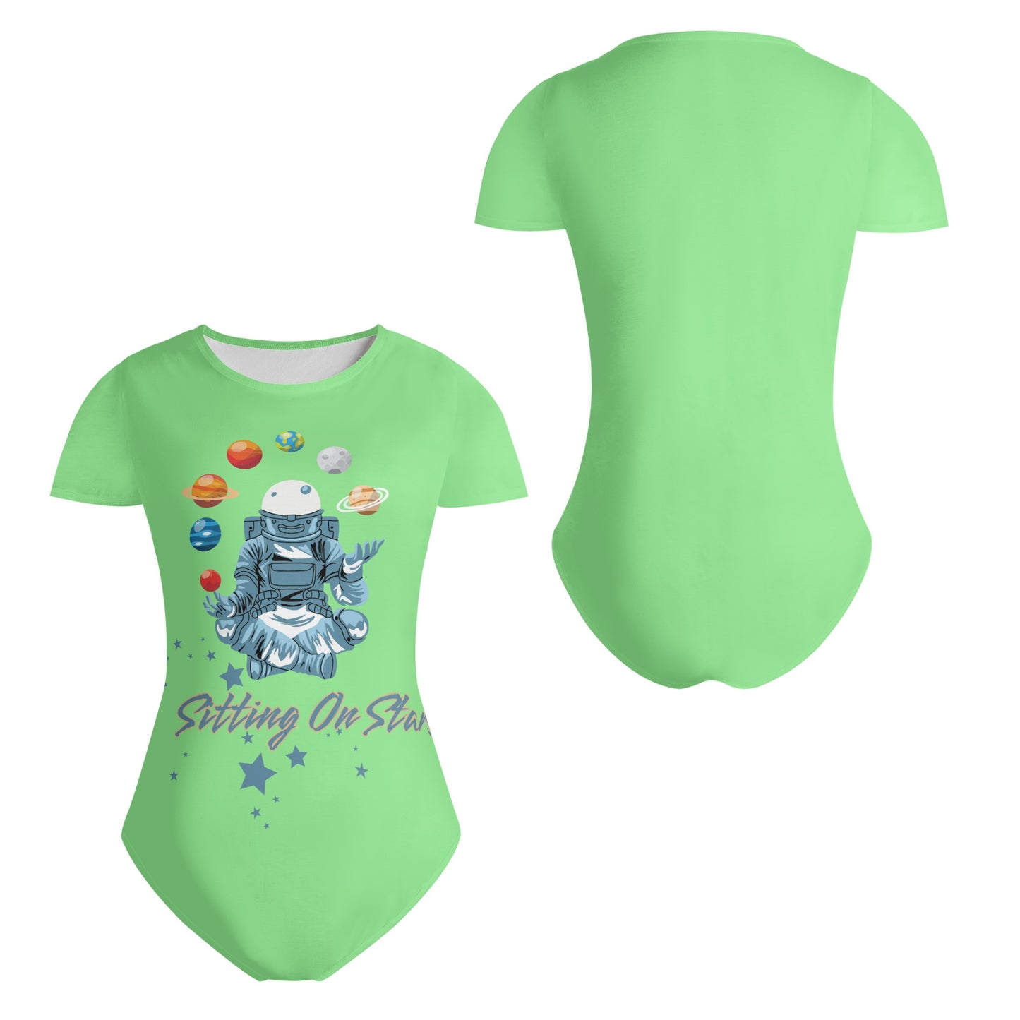 Sitting On Stars Meditation Womens Mint Green Soft Short Sleeve Bodysuit