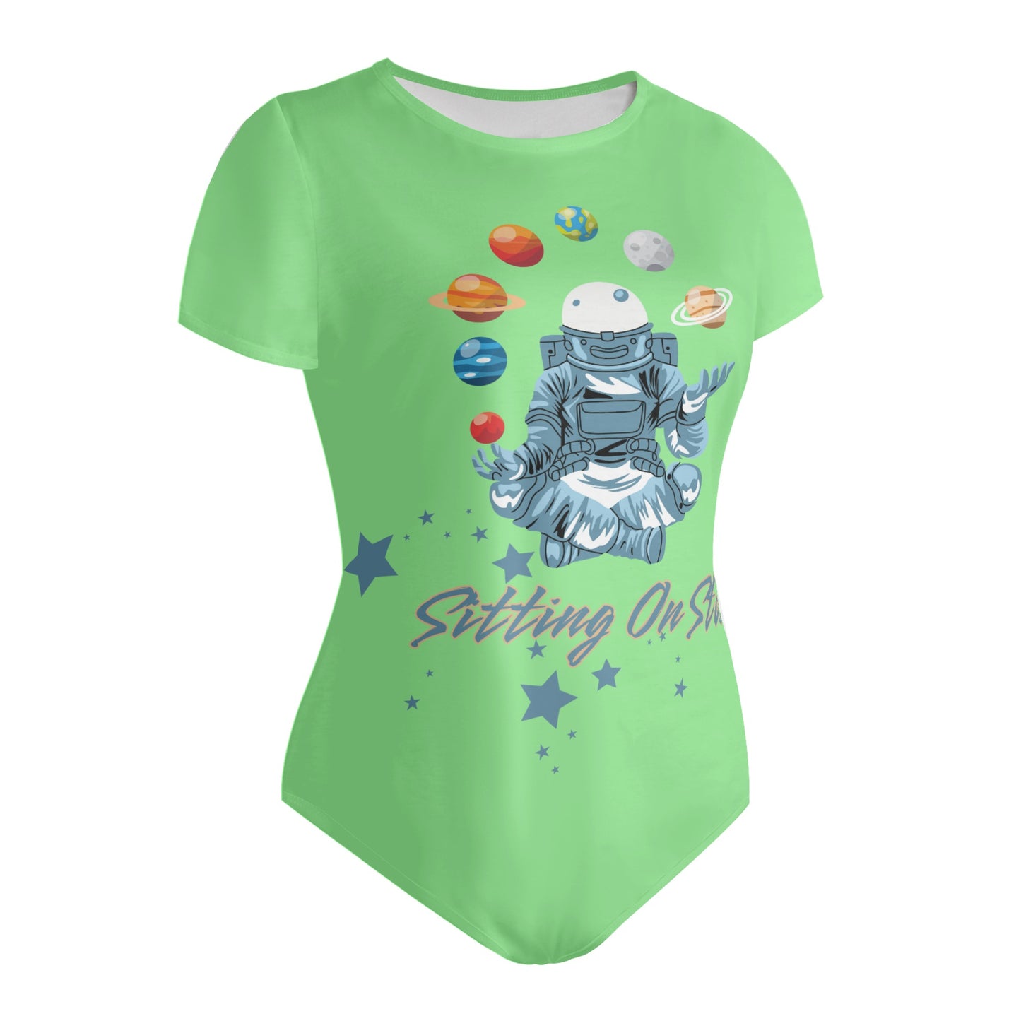 Sitting On Stars Meditation Womens Mint Green Soft Short Sleeve Bodysuit