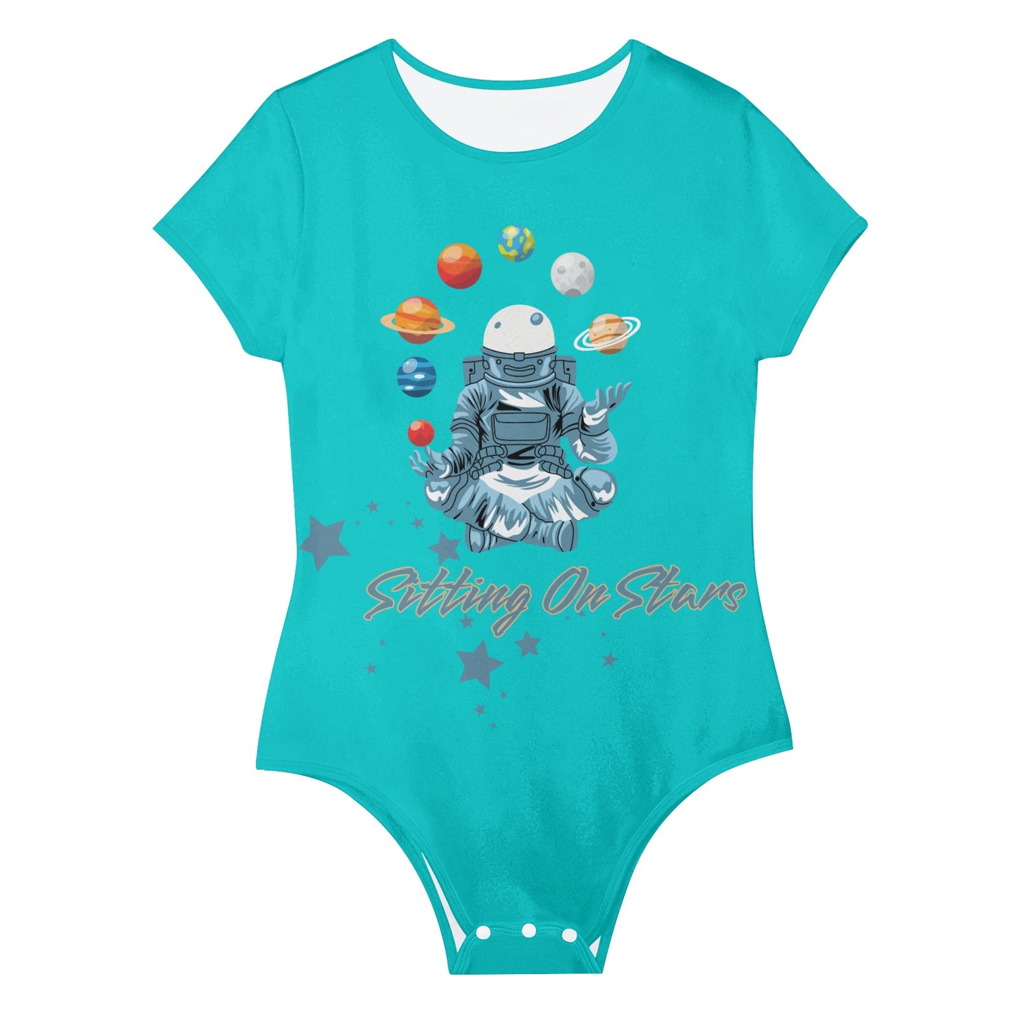 Sitting On Stars Meditation Womens Turquoise Soft Short Sleeve Bodysuit