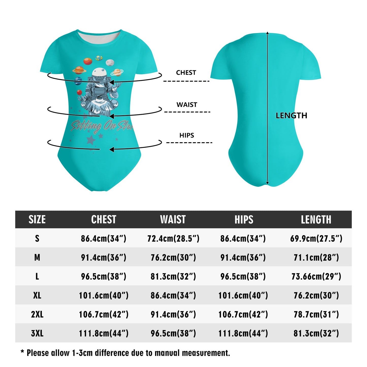 Sitting On Stars Meditation Womens Turquoise Soft Short Sleeve Bodysuit