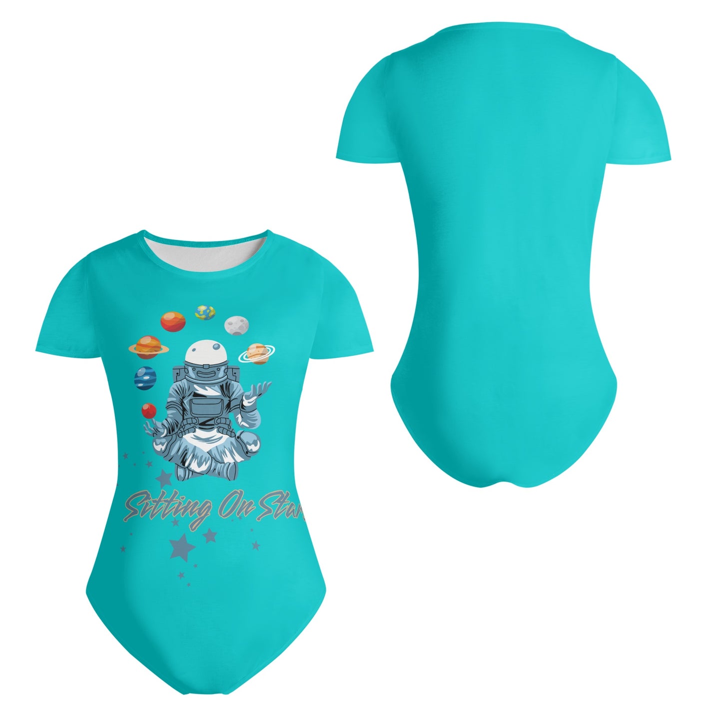 Sitting On Stars Meditation Womens Turquoise Soft Short Sleeve Bodysuit