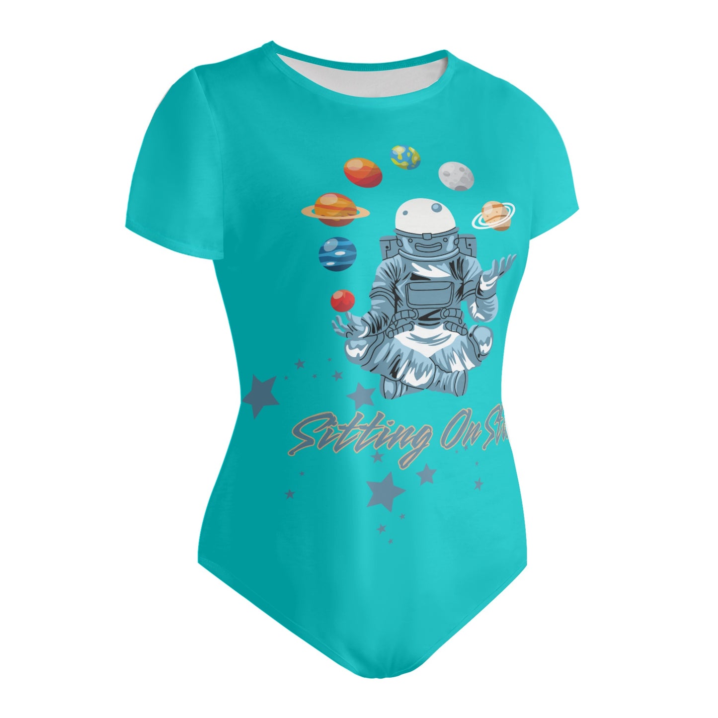 Sitting On Stars Meditation Womens Turquoise Soft Short Sleeve Bodysuit