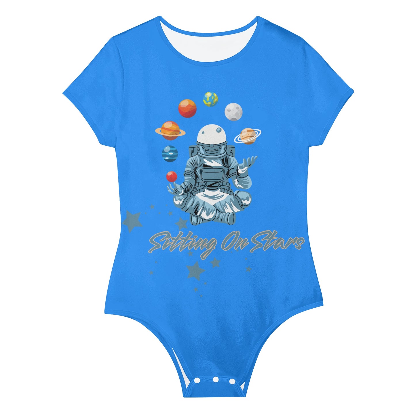 Sitting On Stars Meditation Womens Blue Soft Short Sleeve Bodysuit