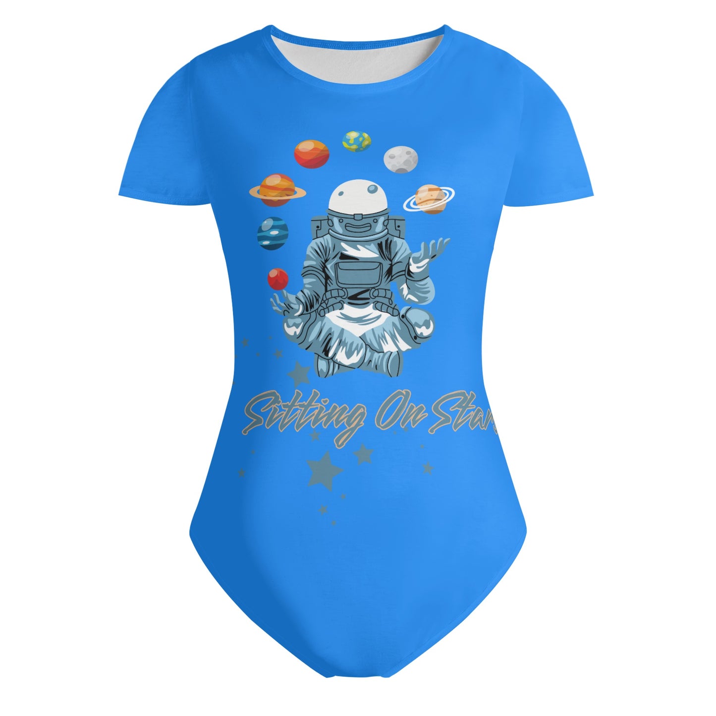 Sitting On Stars Meditation Womens Blue Soft Short Sleeve Bodysuit