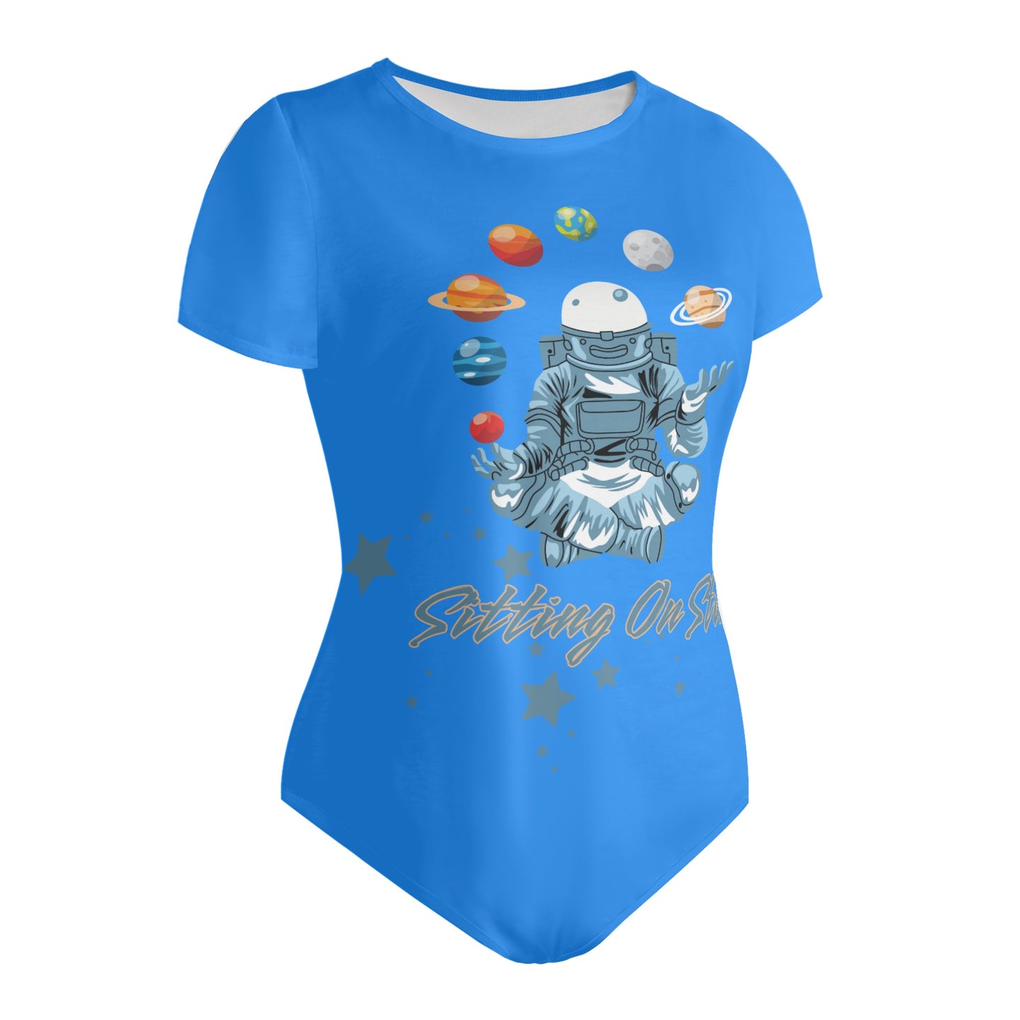 Sitting On Stars Meditation Womens Blue Soft Short Sleeve Bodysuit