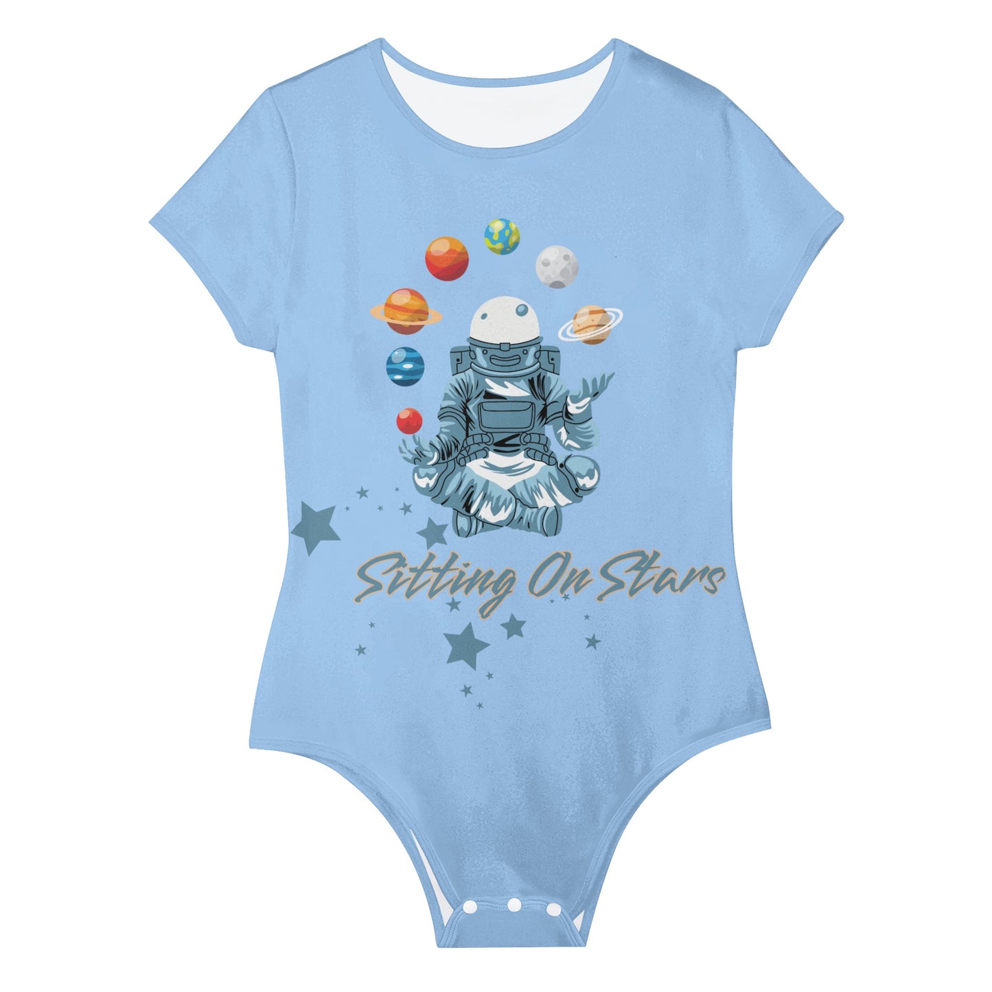 Sitting On Stars Meditation Womens Sky Blue Soft Short Sleeve Bodysuit