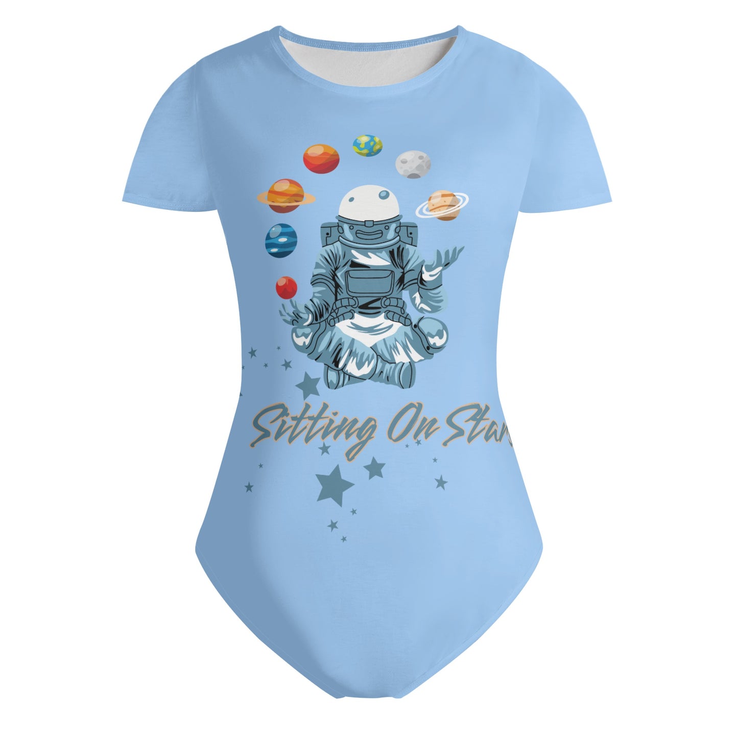 Sitting On Stars Meditation Womens Sky Blue Soft Short Sleeve Bodysuit