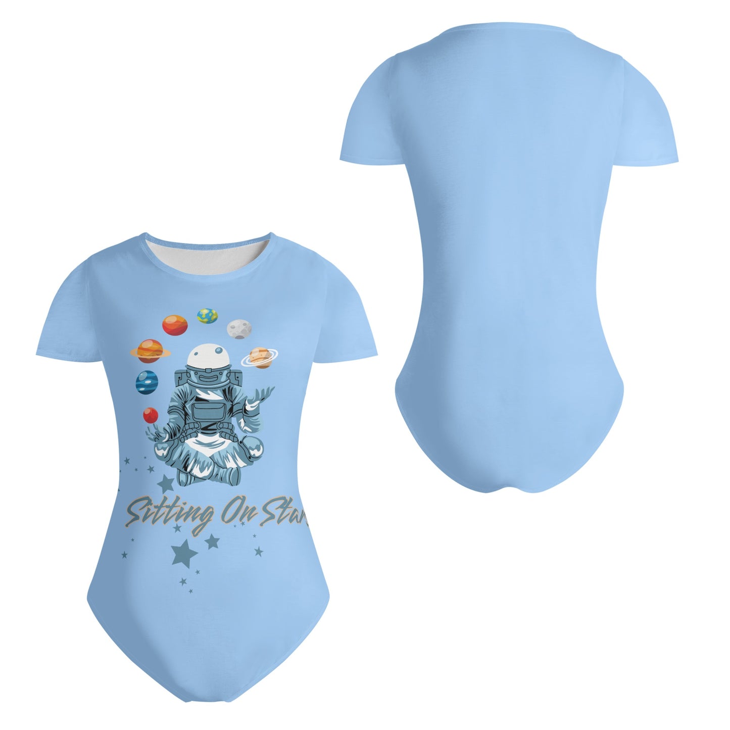 Sitting On Stars Meditation Womens Sky Blue Soft Short Sleeve Bodysuit