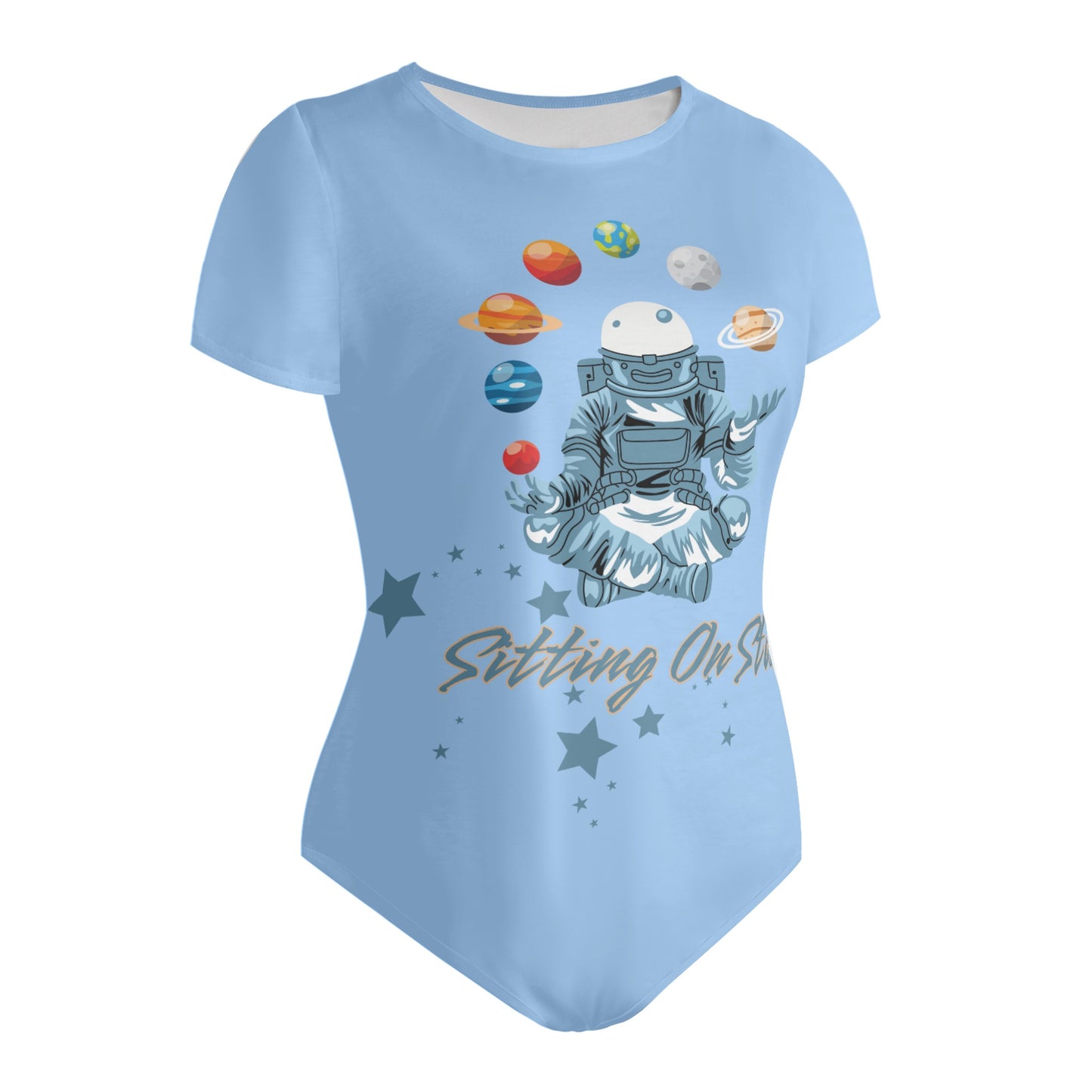 Sitting On Stars Meditation Womens Sky Blue Soft Short Sleeve Bodysuit