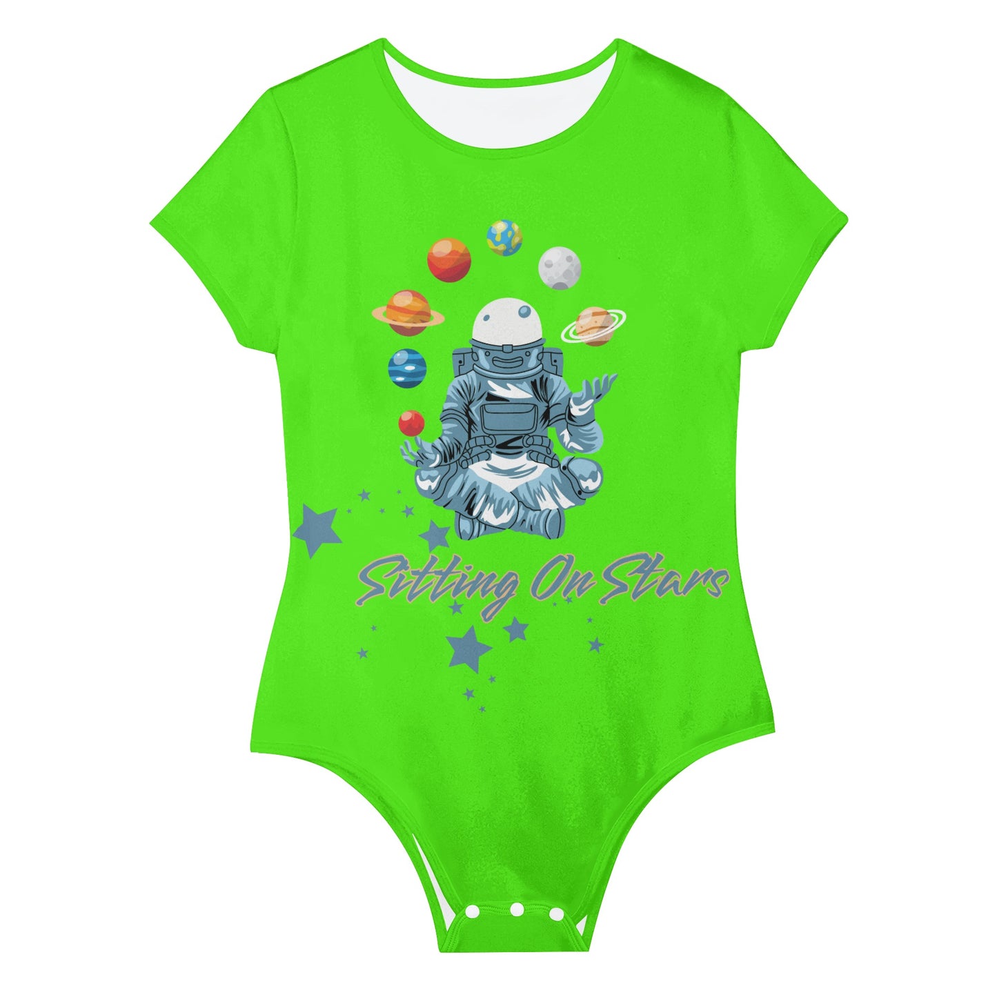 Sitting On Stars Meditation Womens Goo Green Soft Short Sleeve Bodysuit