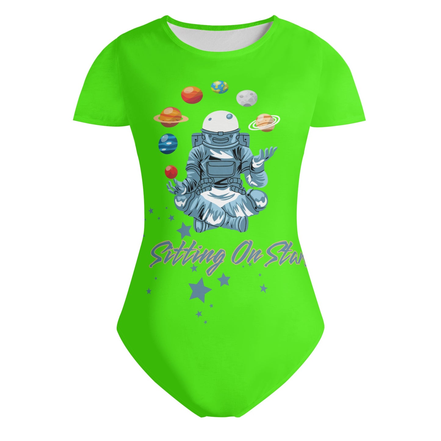 Sitting On Stars Meditation Womens Goo Green Soft Short Sleeve Bodysuit