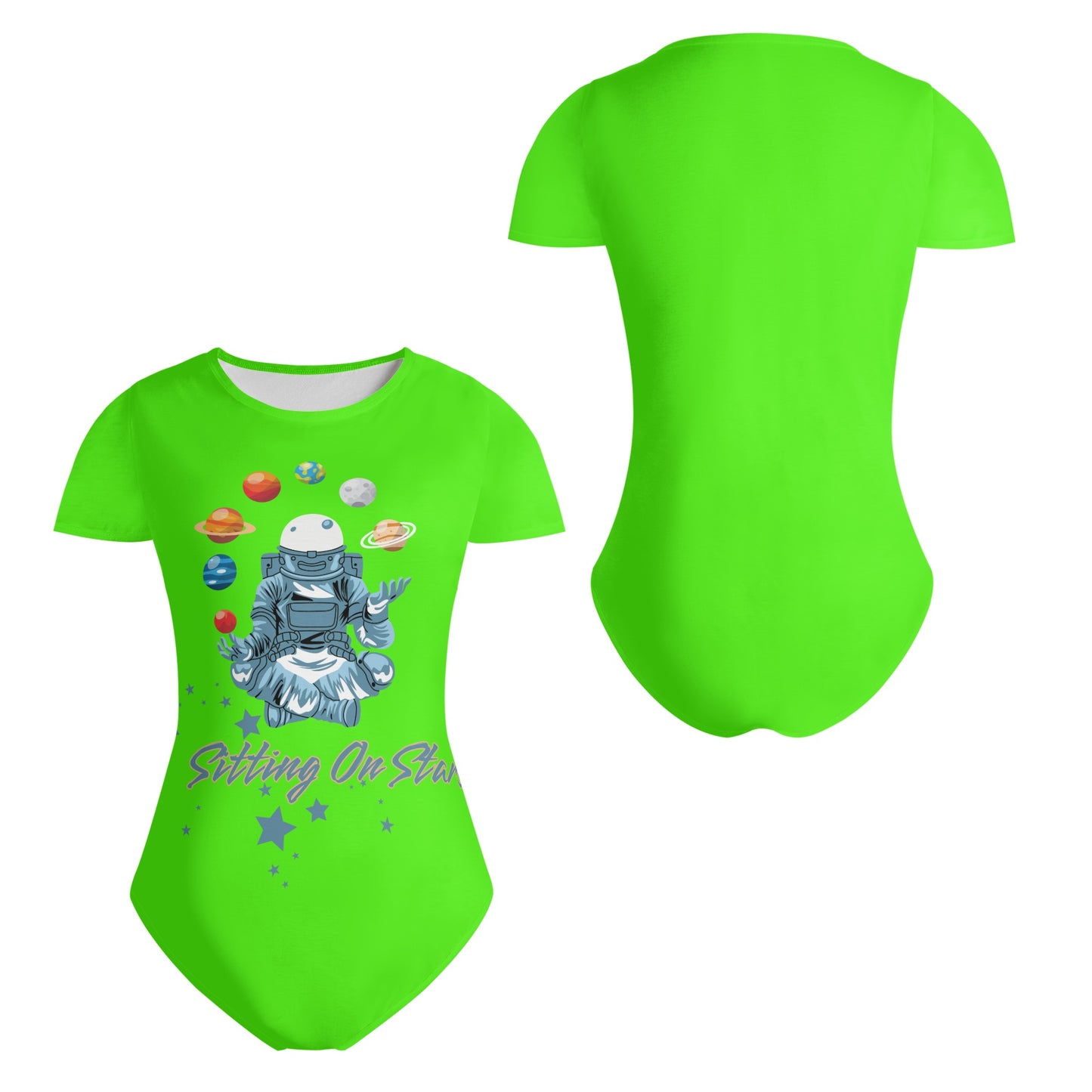 Sitting On Stars Meditation Womens Goo Green Soft Short Sleeve Bodysuit