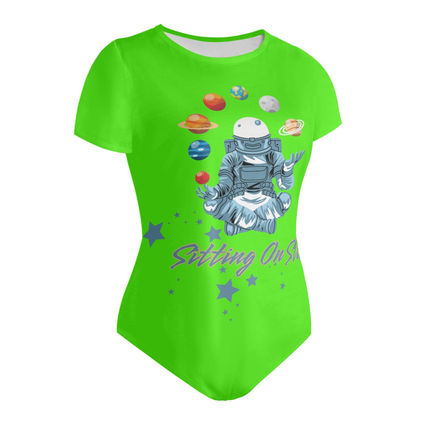 Sitting On Stars Meditation Womens Goo Green Soft Short Sleeve Bodysuit