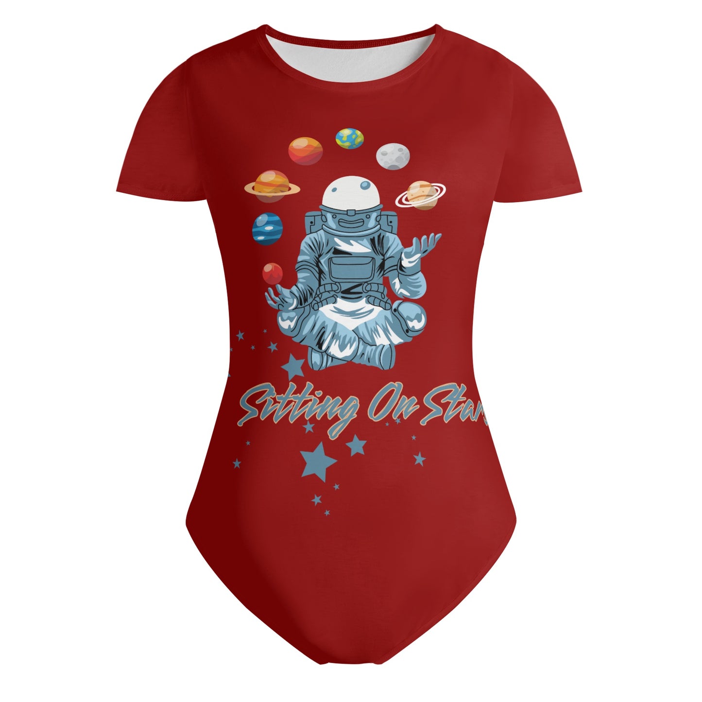 Sitting On Stars Meditation Womens Maroon Soft Short Sleeve Bodysuit