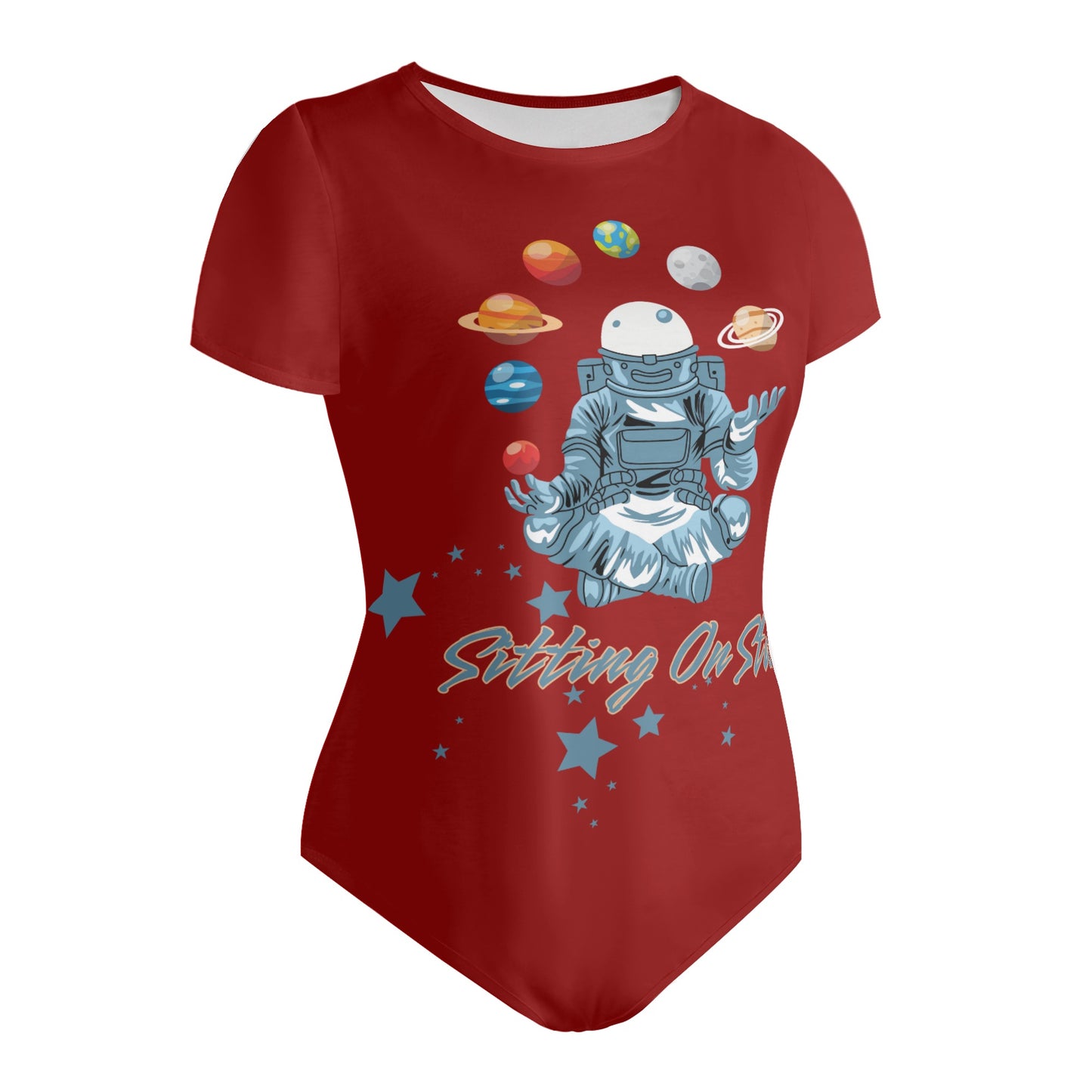 Sitting On Stars Meditation Womens Maroon Soft Short Sleeve Bodysuit