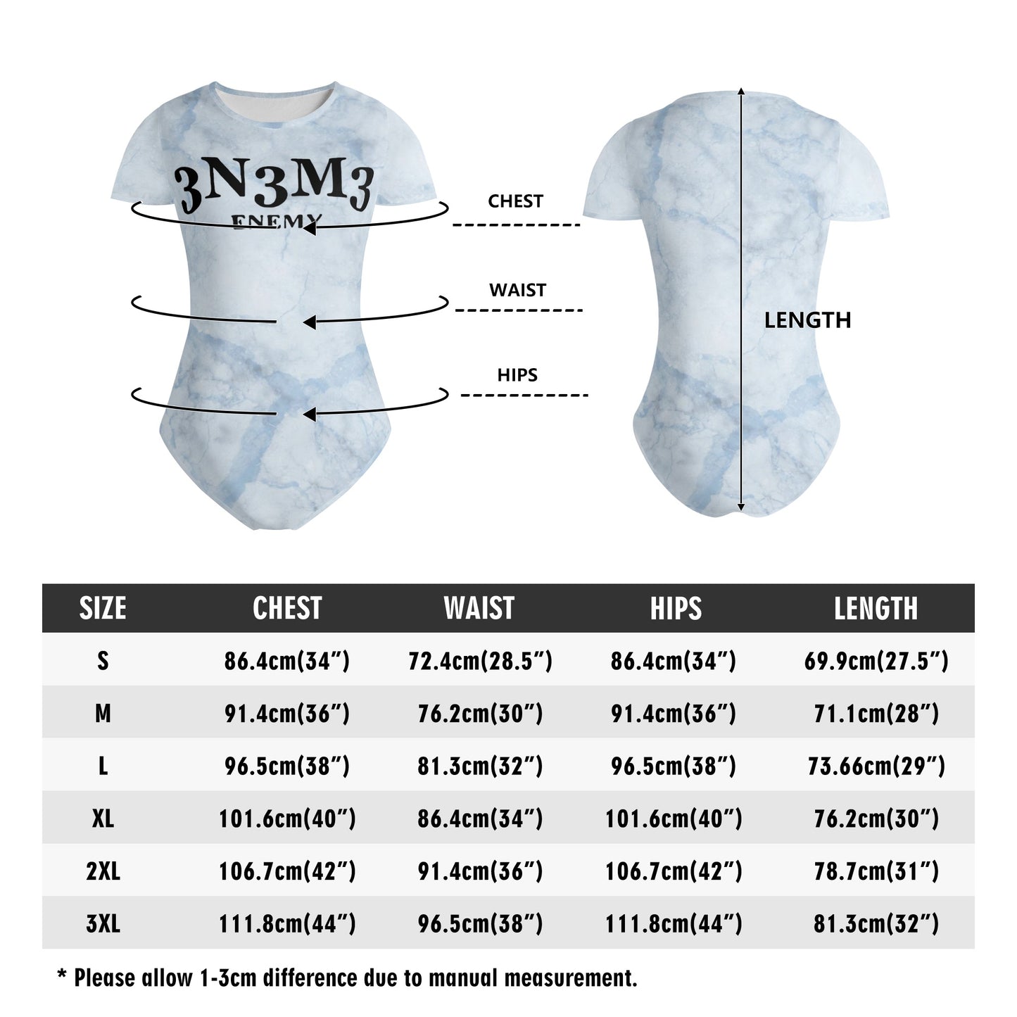 3.N.3.M.3 Enemy Womens Chill Blue Soft Short Sleeve Bodysuit