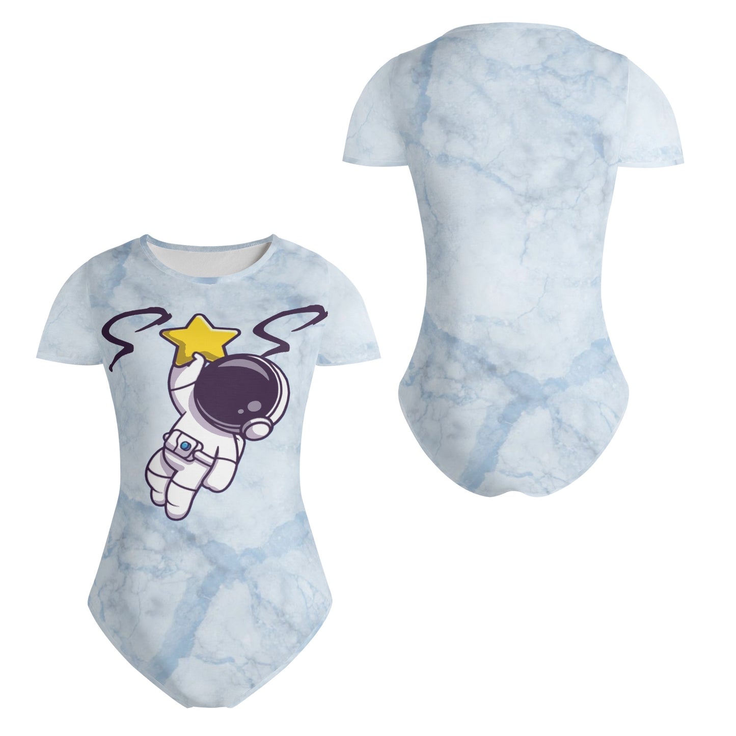 Space Man 23 Womens Chill Blue Soft Short Sleeve Bodysuit