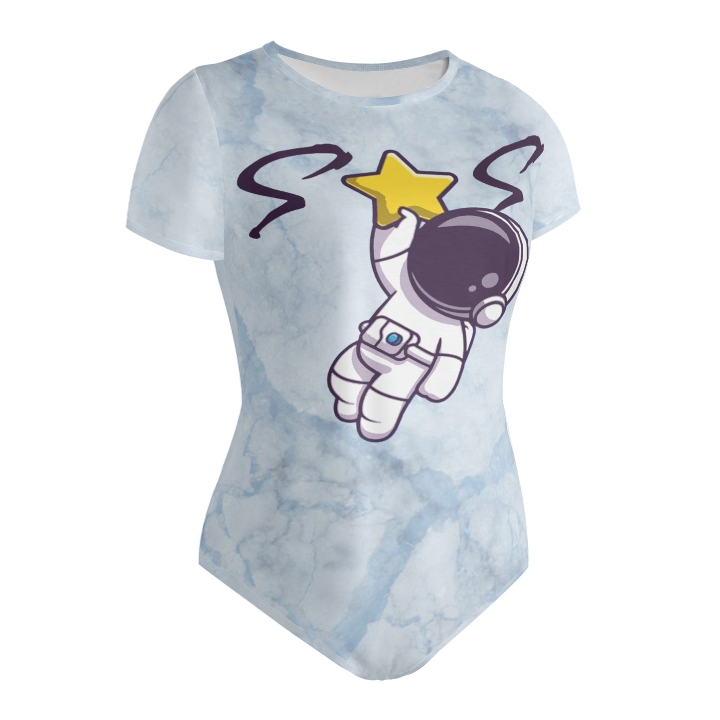 Space Man 23 Womens Chill Blue Soft Short Sleeve Bodysuit