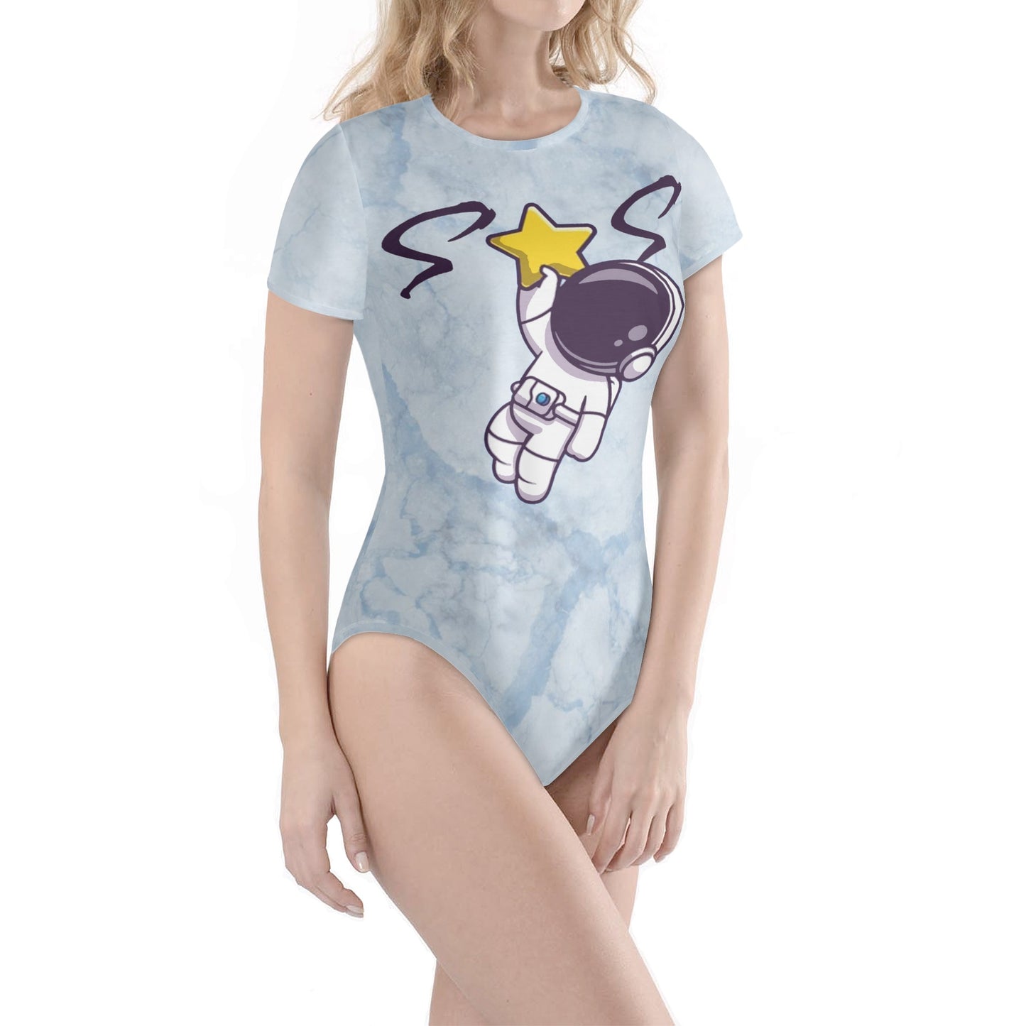 Space Man 23 Womens Chill Blue Soft Short Sleeve Bodysuit