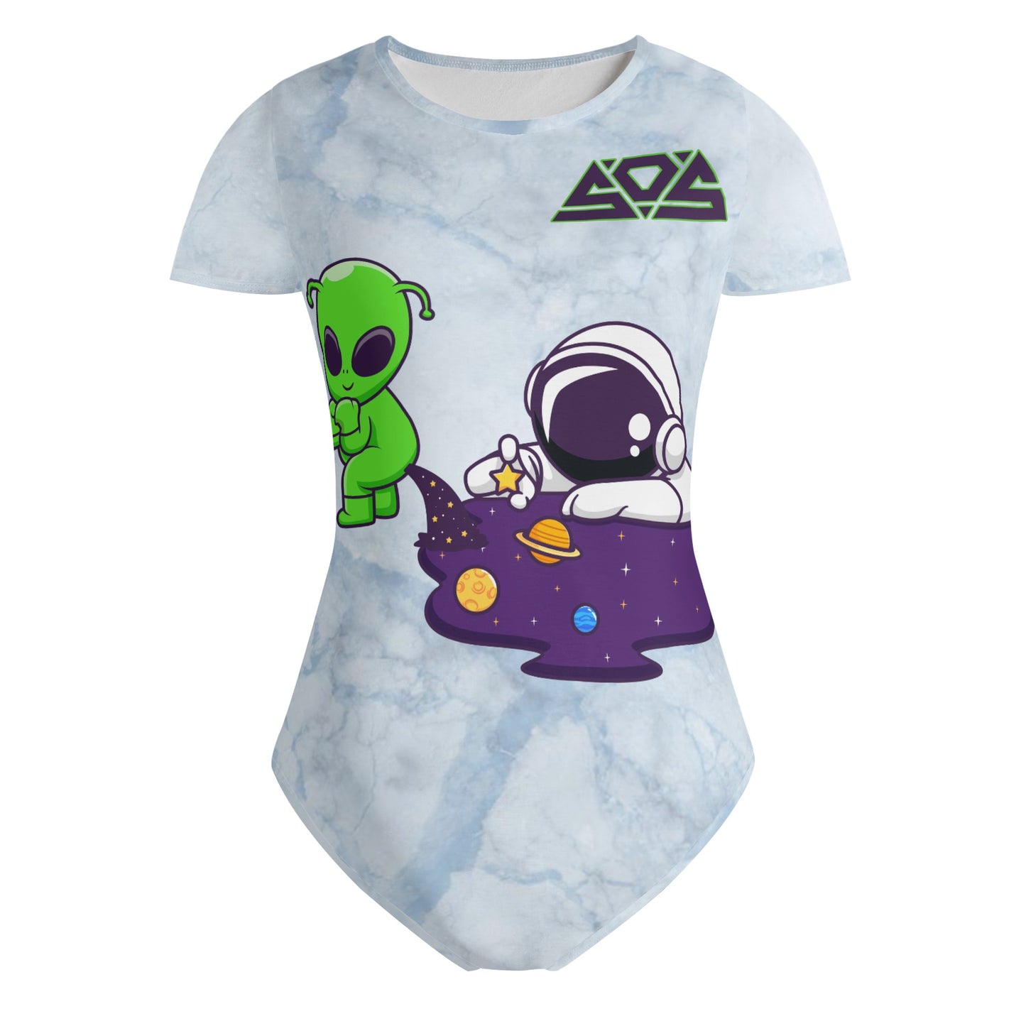 Space Aliens Womens Chill Blue Soft Short Sleeve Bodysuit