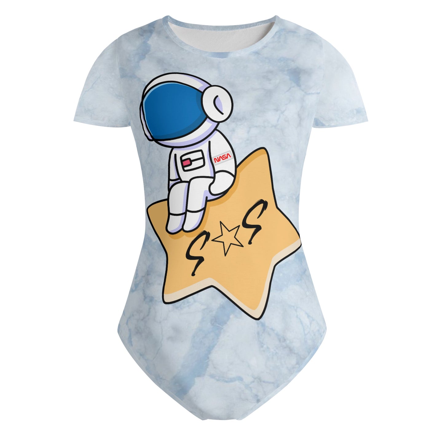 S.O.S Astronaut Womens Chill Blue Soft Short Sleeve Bodysuit