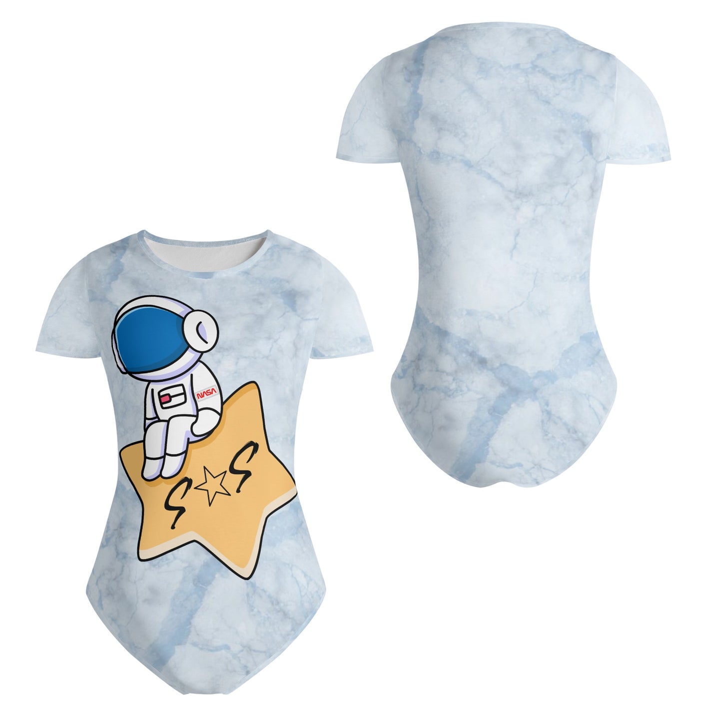 S.O.S Astronaut Womens Chill Blue Soft Short Sleeve Bodysuit