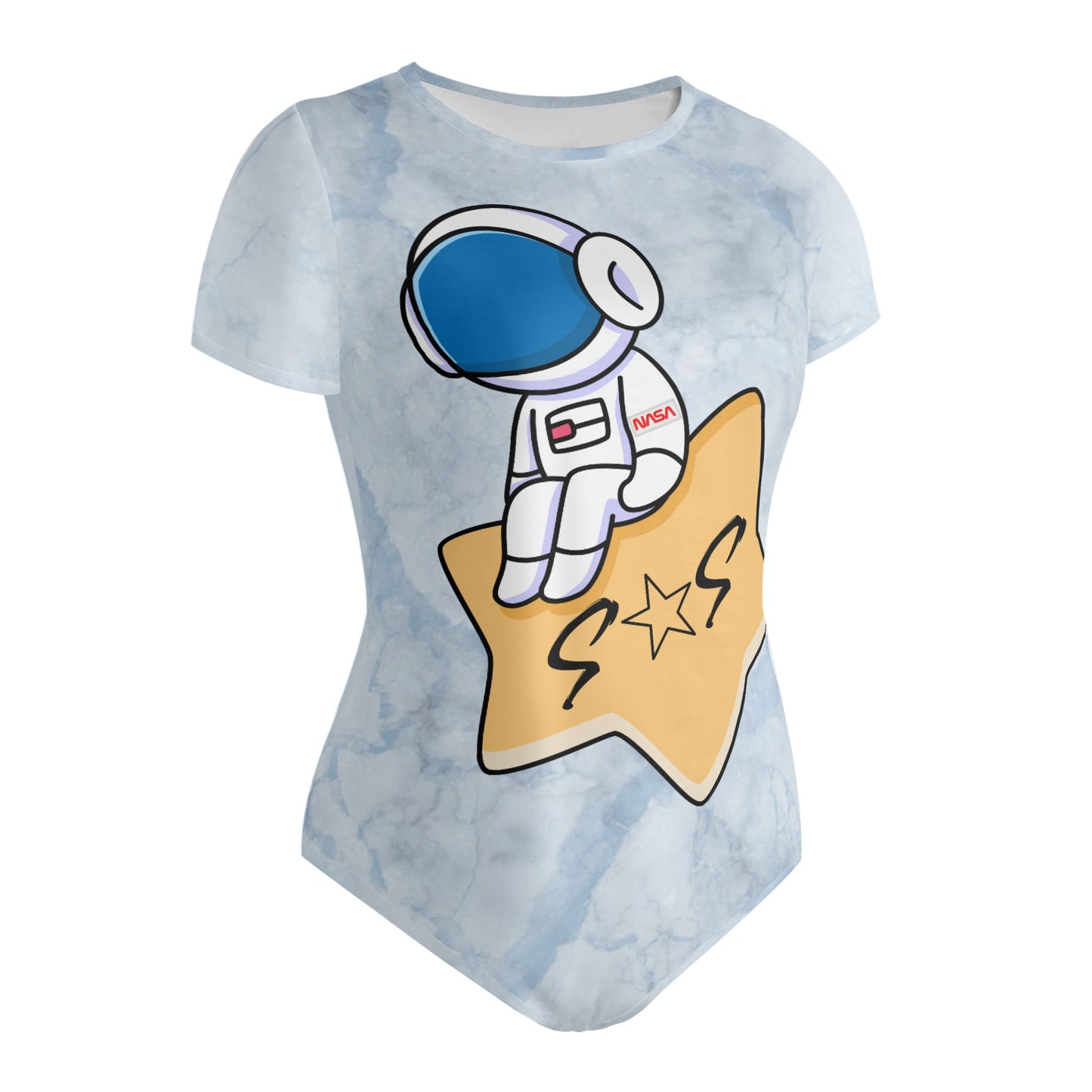 S.O.S Astronaut Womens Chill Blue Soft Short Sleeve Bodysuit