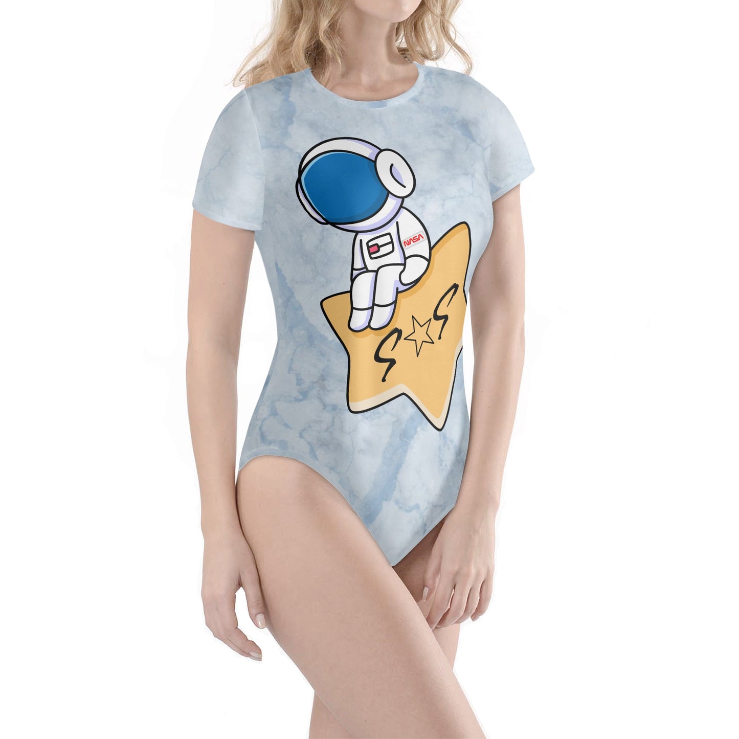 S.O.S Astronaut Womens Chill Blue Soft Short Sleeve Bodysuit