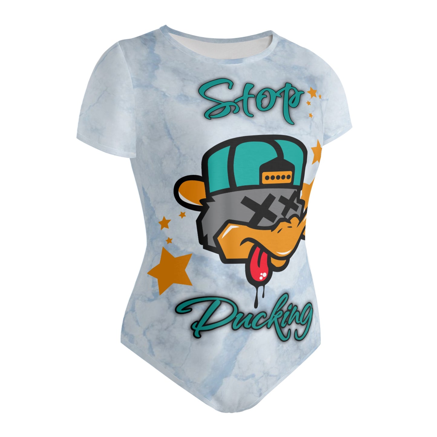 Stop Ducking 1.0 Womens Chill Blue Soft Short Sleeve Bodysuit