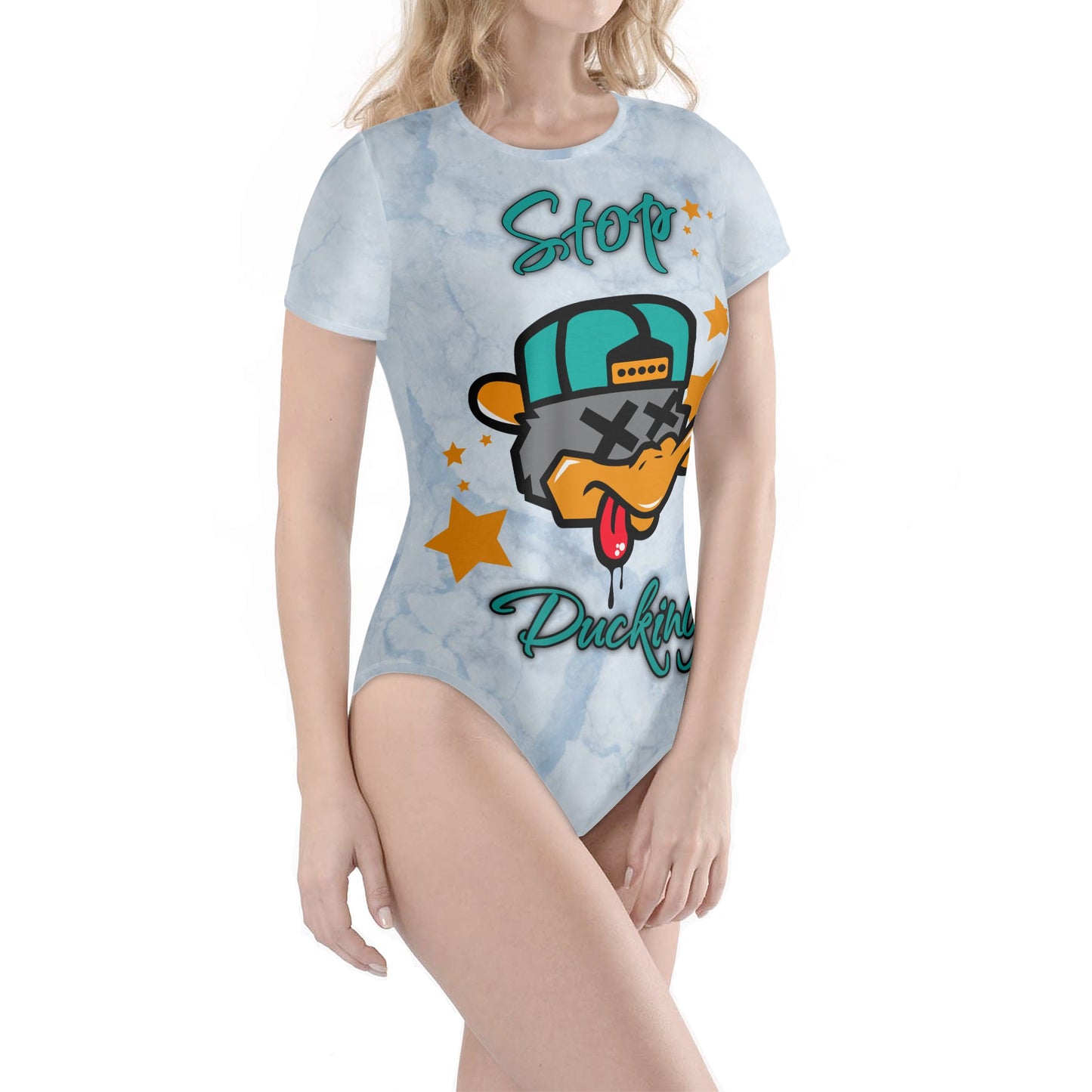 Stop Ducking 1.0 Womens Chill Blue Soft Short Sleeve Bodysuit