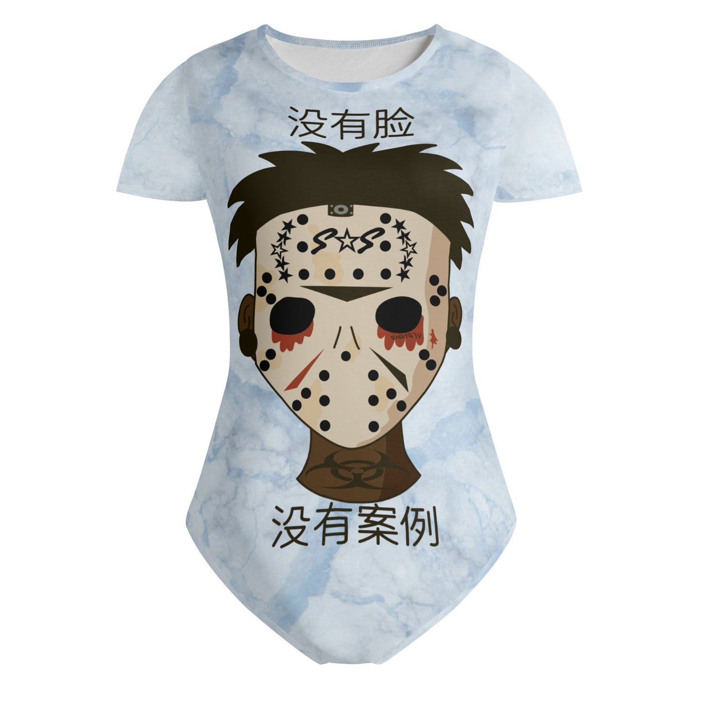 No Face, No Case Womens Chill Blue Soft Short Sleeve Bodysuit