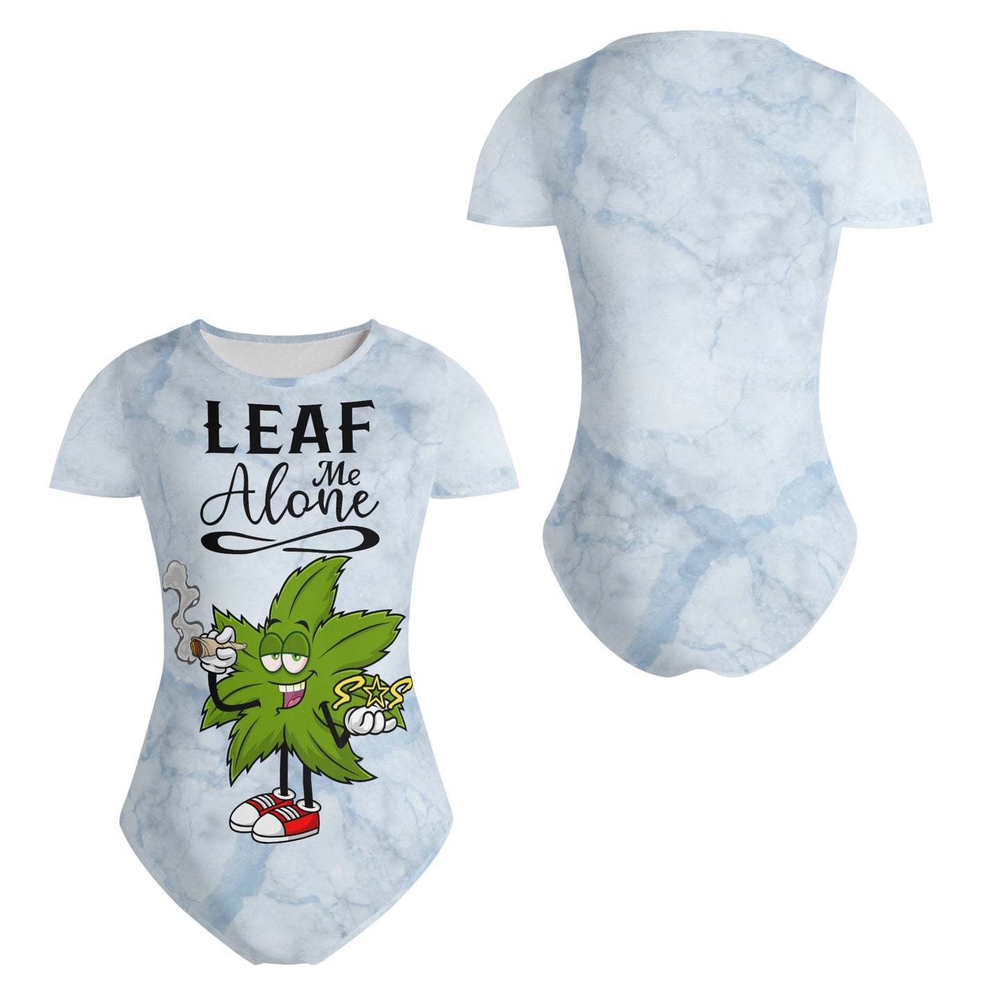 Leaf Me Alone 2.0 4/20 Edition Womens Chill Blue Soft Short Sleeve Bodysuit