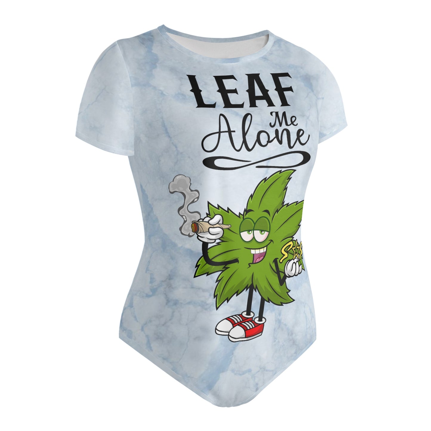 Leaf Me Alone 2.0 4/20 Edition Womens Chill Blue Soft Short Sleeve Bodysuit