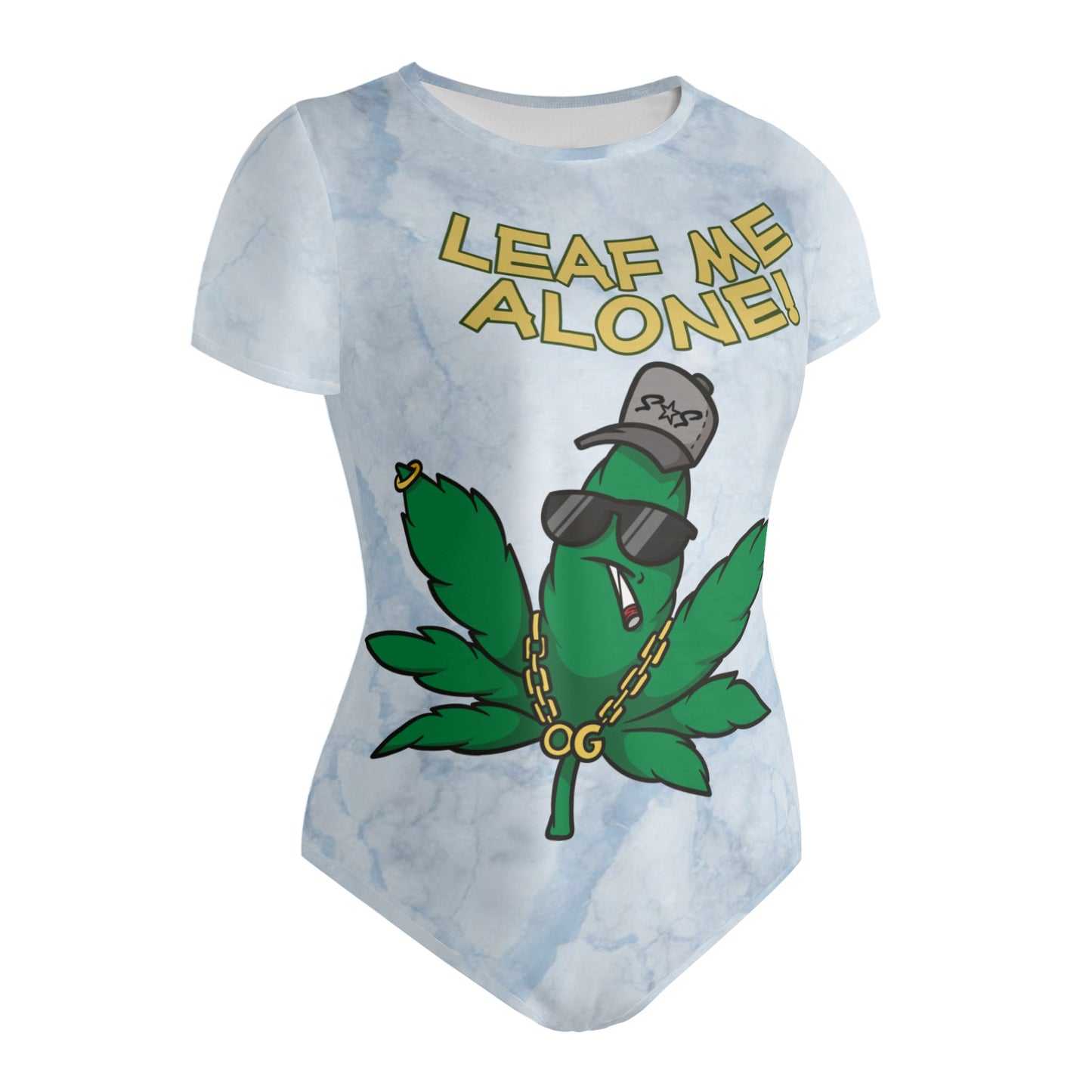 Leaf Me Alone 3.0 420 Edition Womens Chill Blue Soft Short Sleeve Bodysuit