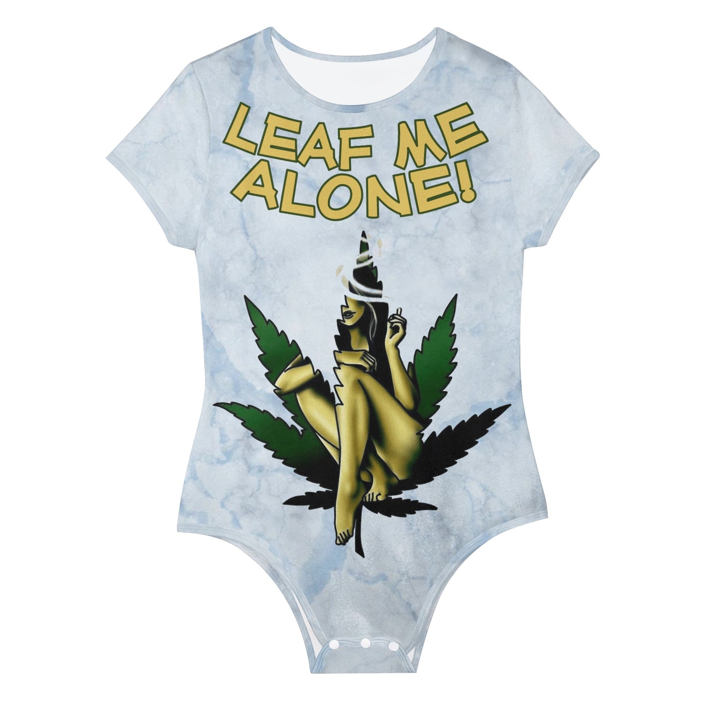 Leaf Me Alone 4.0 420 Edition Womens Chill Blue Soft Short Sleeve Bodysuit