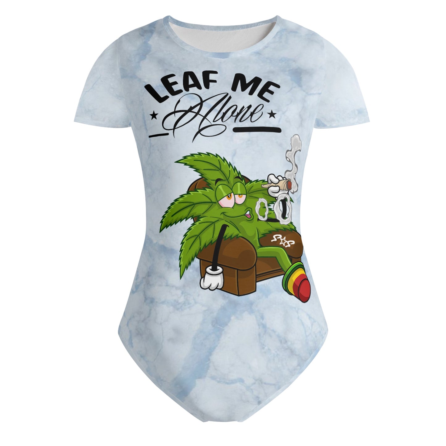 Leaf Me Alone 2.0 4/20 Edition Womens Chill Blue Soft Short Sleeve Bodysuit