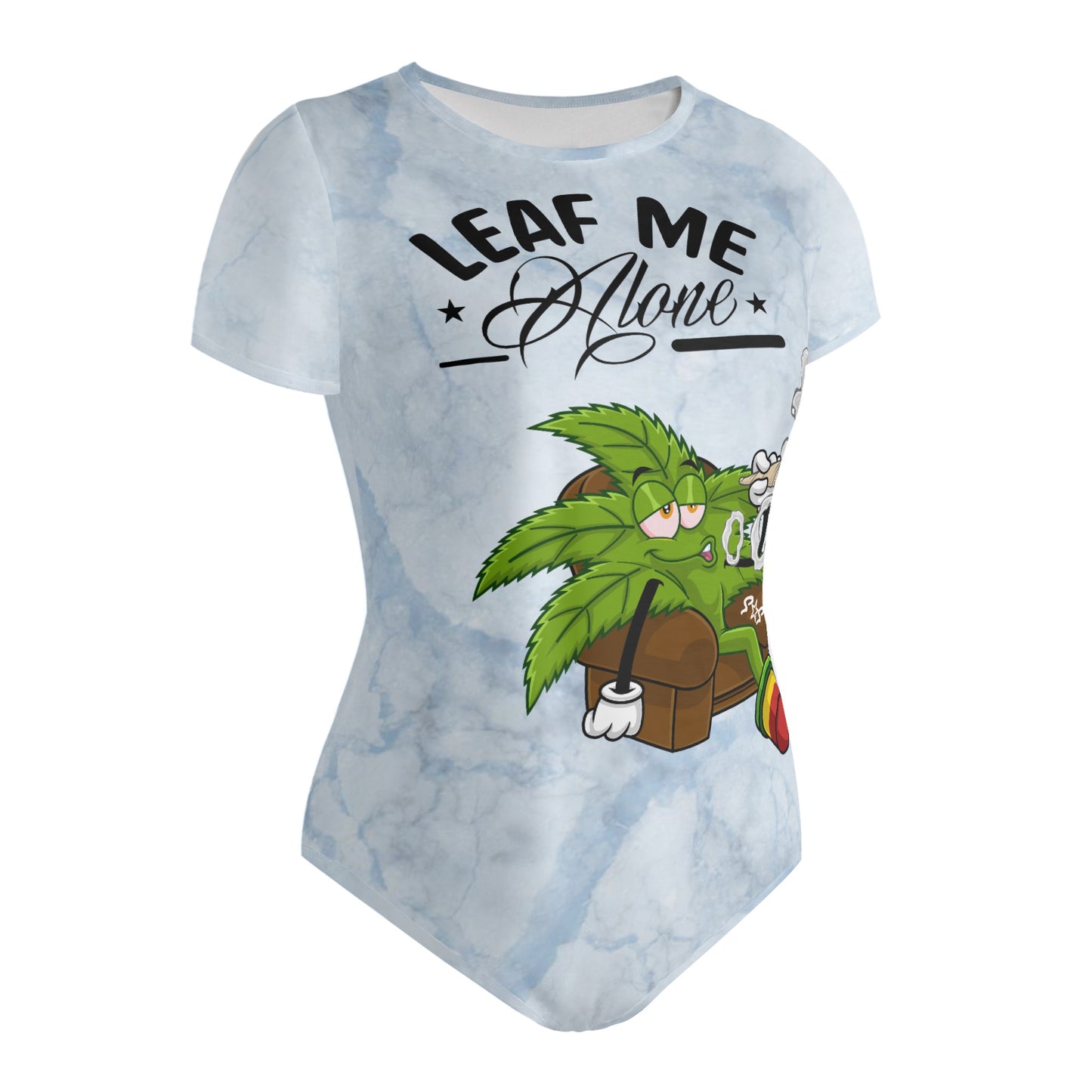 Leaf Me Alone 2.0 4/20 Edition Womens Chill Blue Soft Short Sleeve Bodysuit